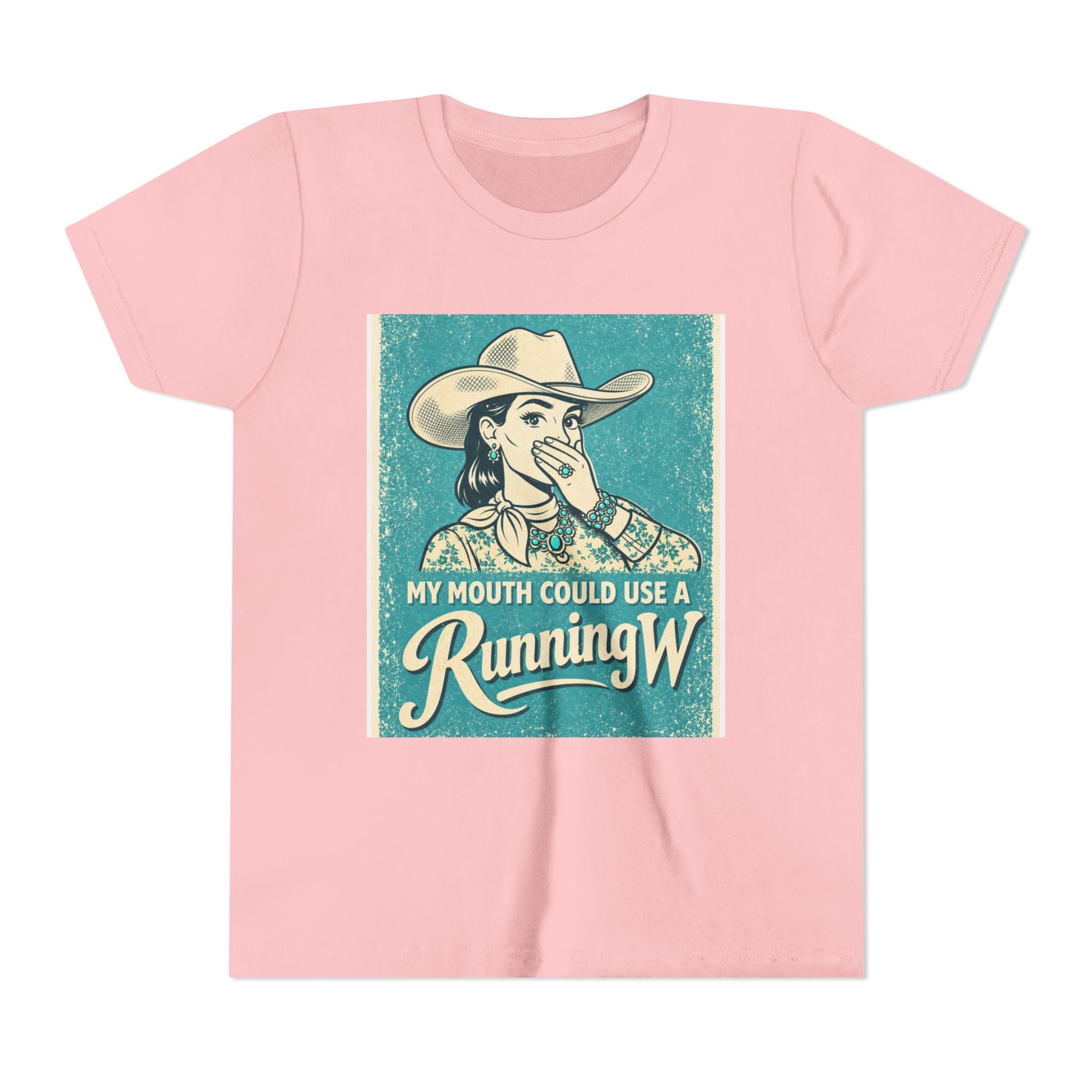 Youth Tee - Retro Cowboy 'My Mouth Could Use a Running W' Graphic