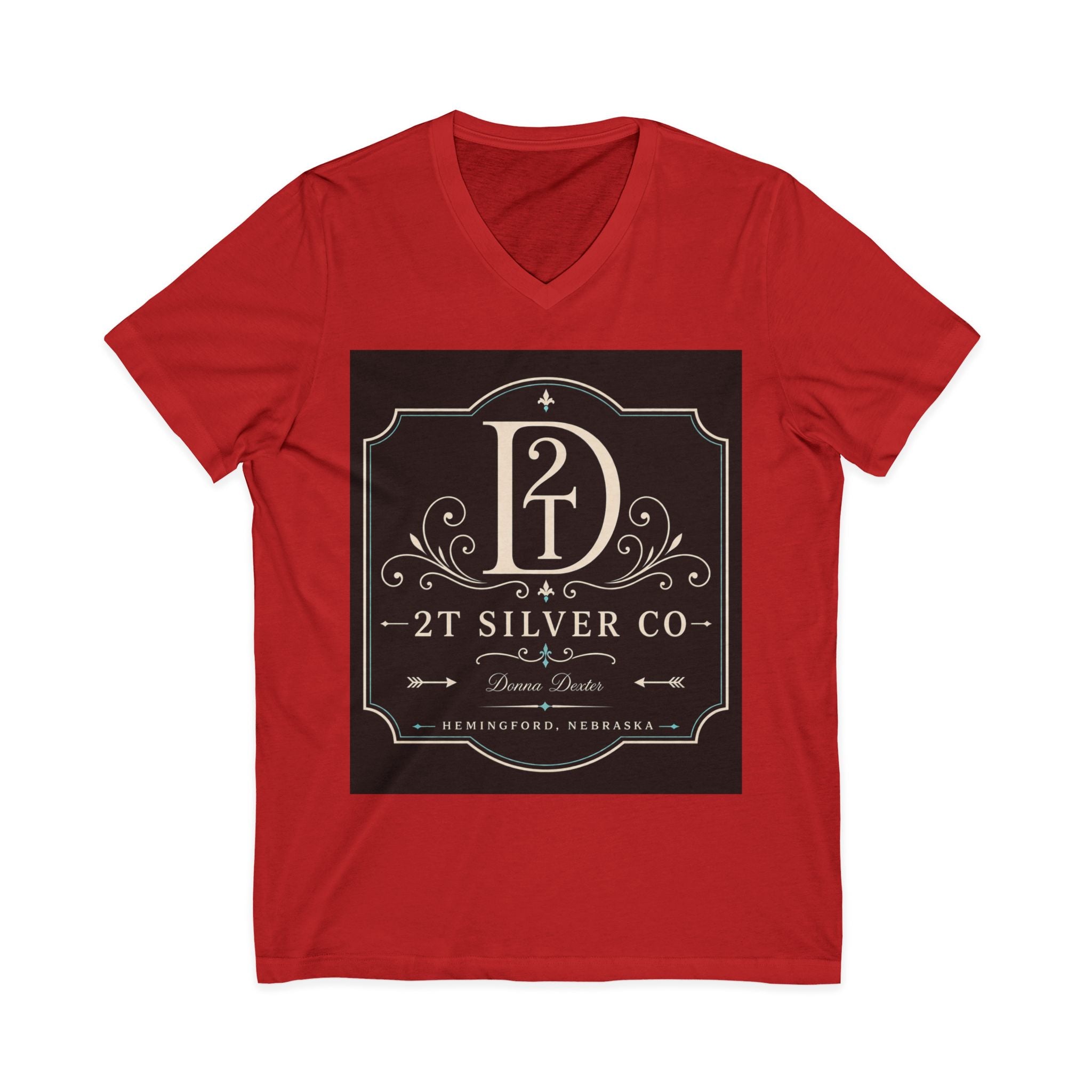 Vintage Emblem V-Neck Tee — “2T Silver Co” Logo Shirt