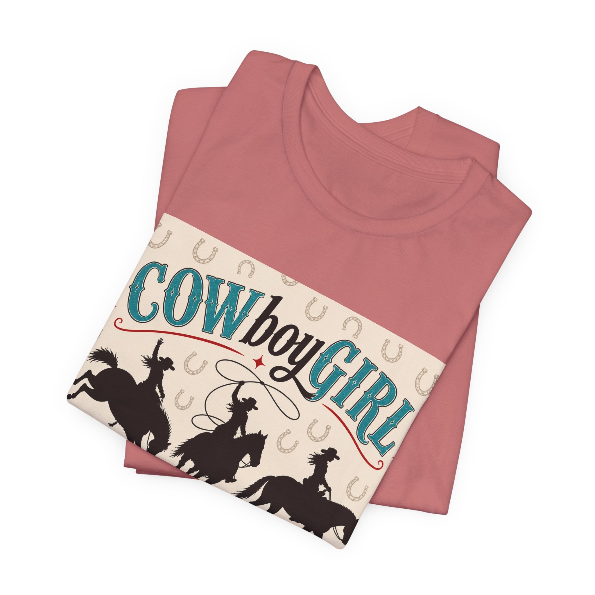 Cowboy Girl Graphic Tee - Western Rodeo Horses & Horseshoes Shirt