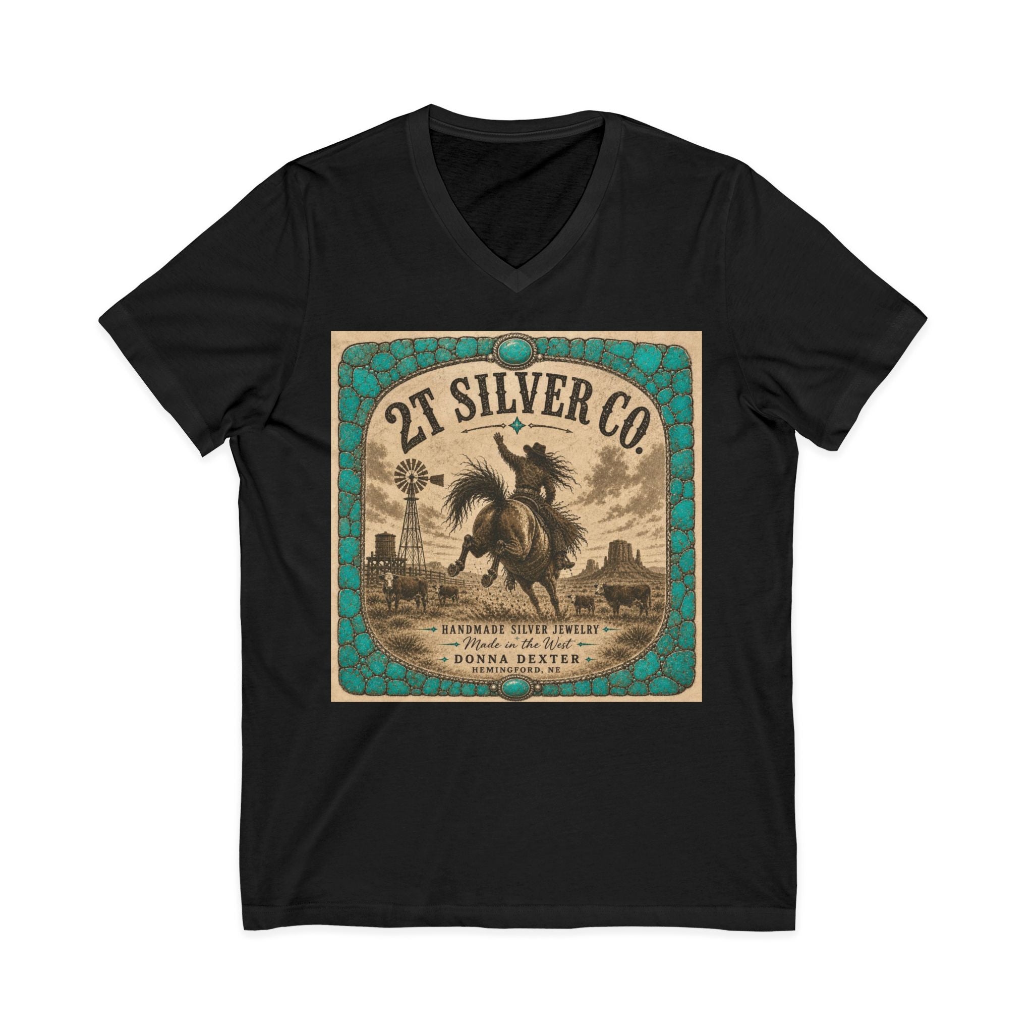 Vintage Western  2T Silver Co. V-Neck Tee