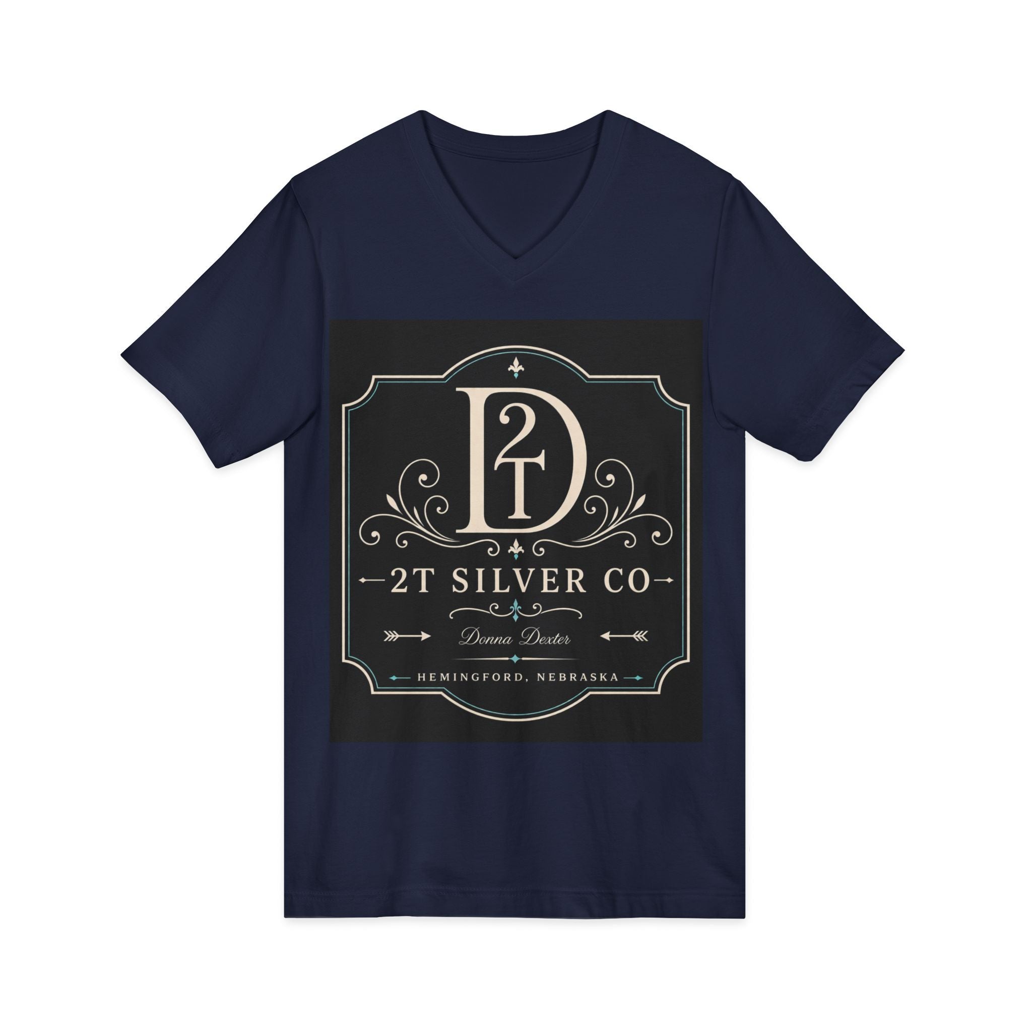 Vintage Emblem V-Neck Tee — “2T Silver Co” Logo Shirt