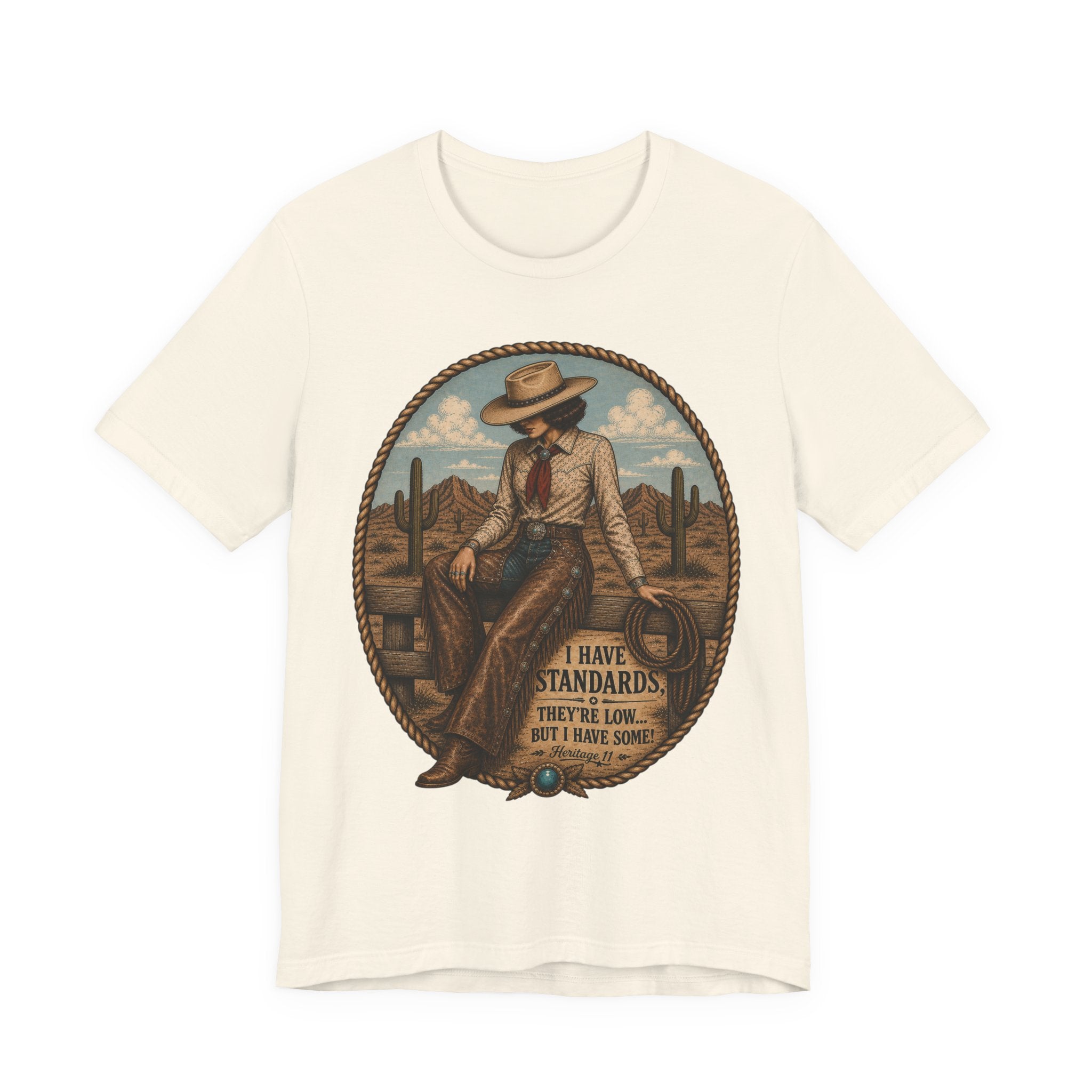 Cowboy Graphic Tee - 'I Have Standards, They're Low But I Have Some' Vintage Western T-Shirt