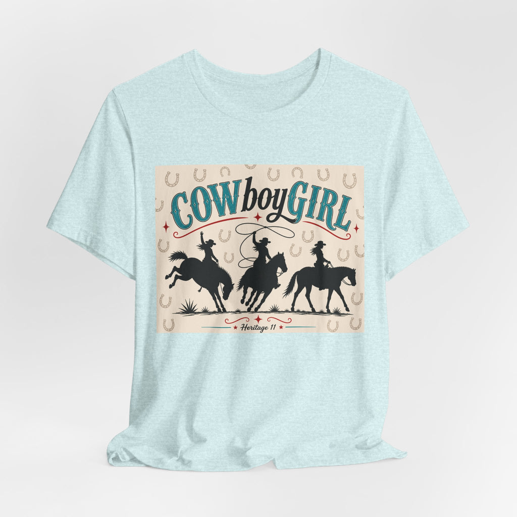 Cowboy Girl Graphic Tee - Western Rodeo Horses & Horseshoes Shirt