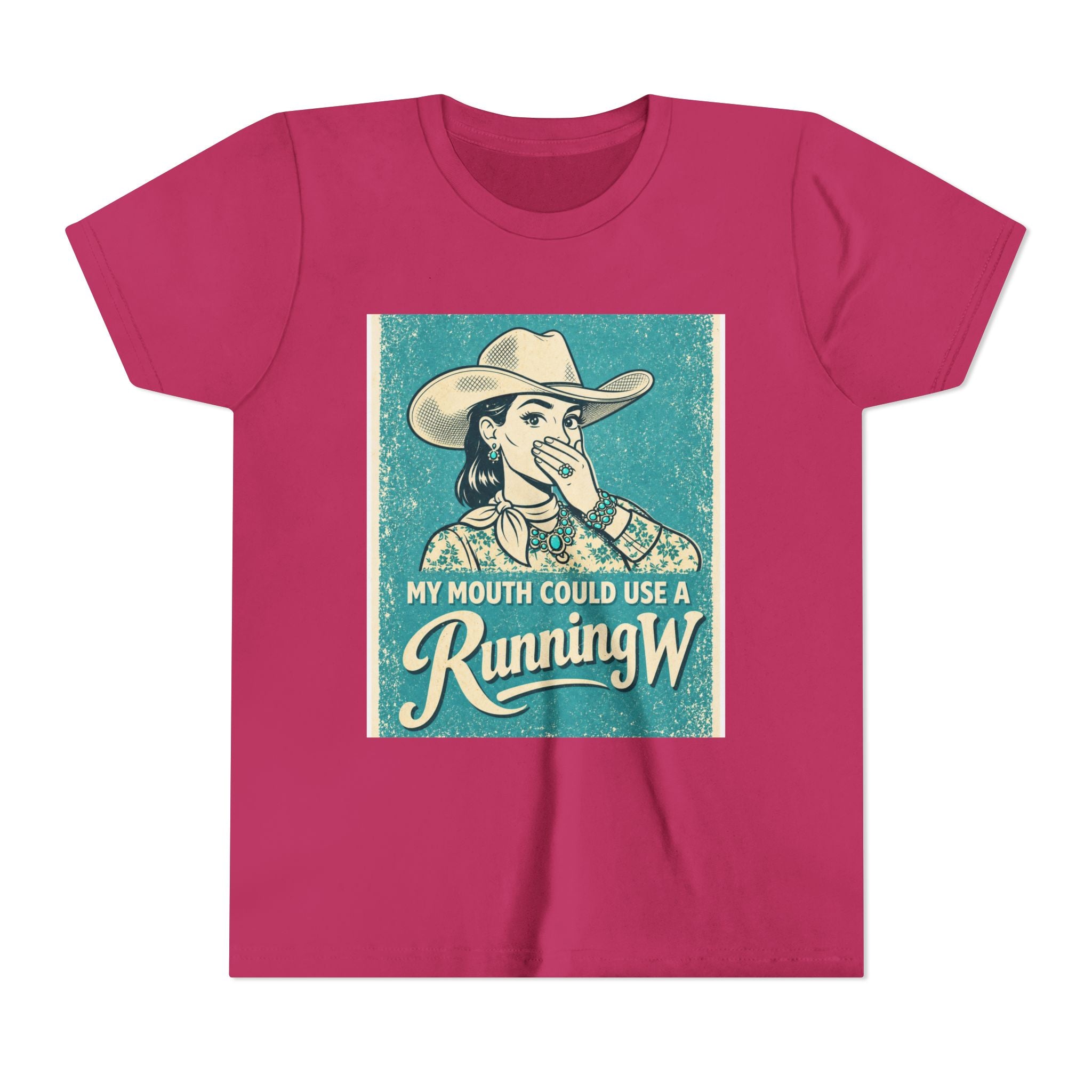 Youth Tee - Retro Cowboy 'My Mouth Could Use a Running W' Graphic