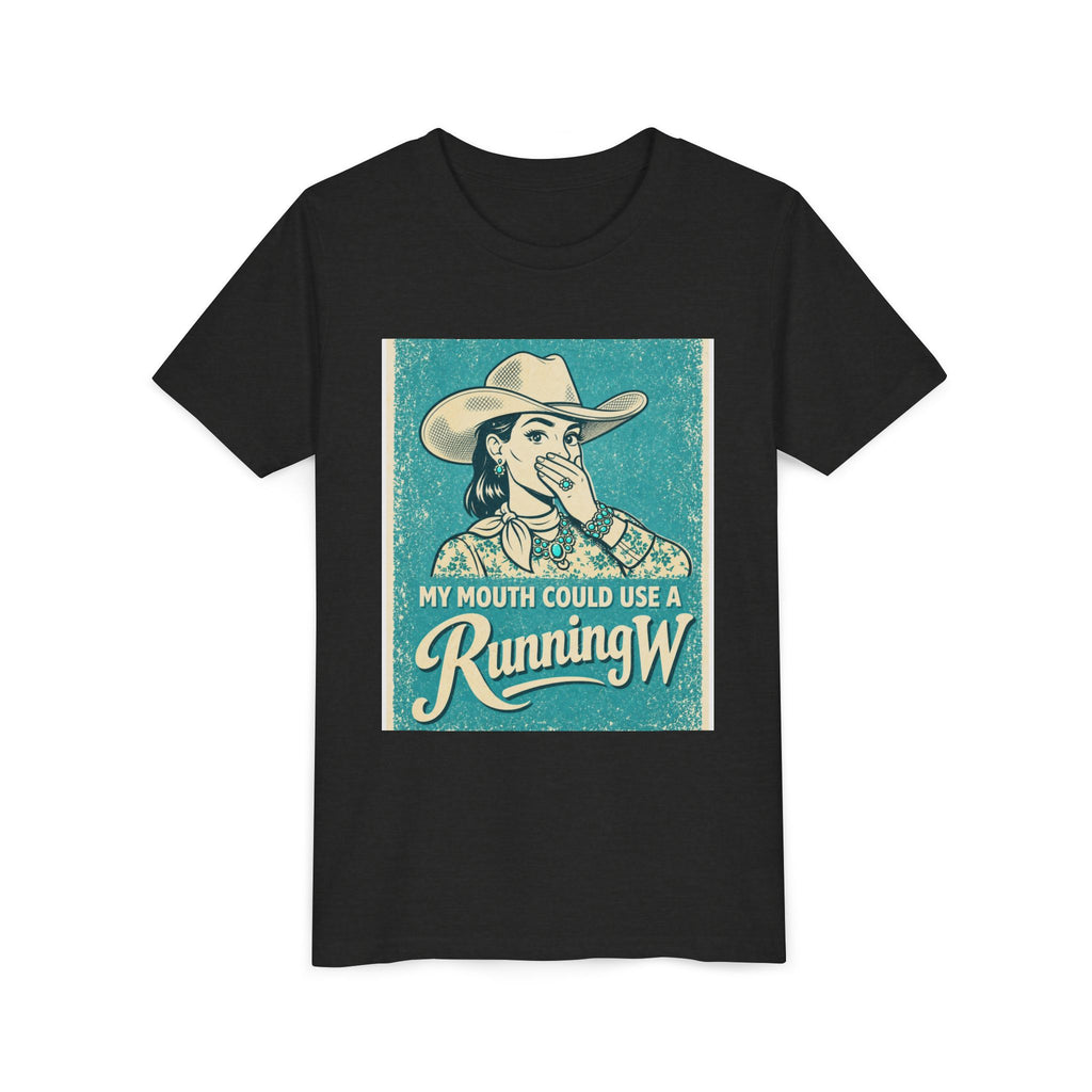 Youth Tee - Retro Cowboy 'My Mouth Could Use a Running W' Graphic