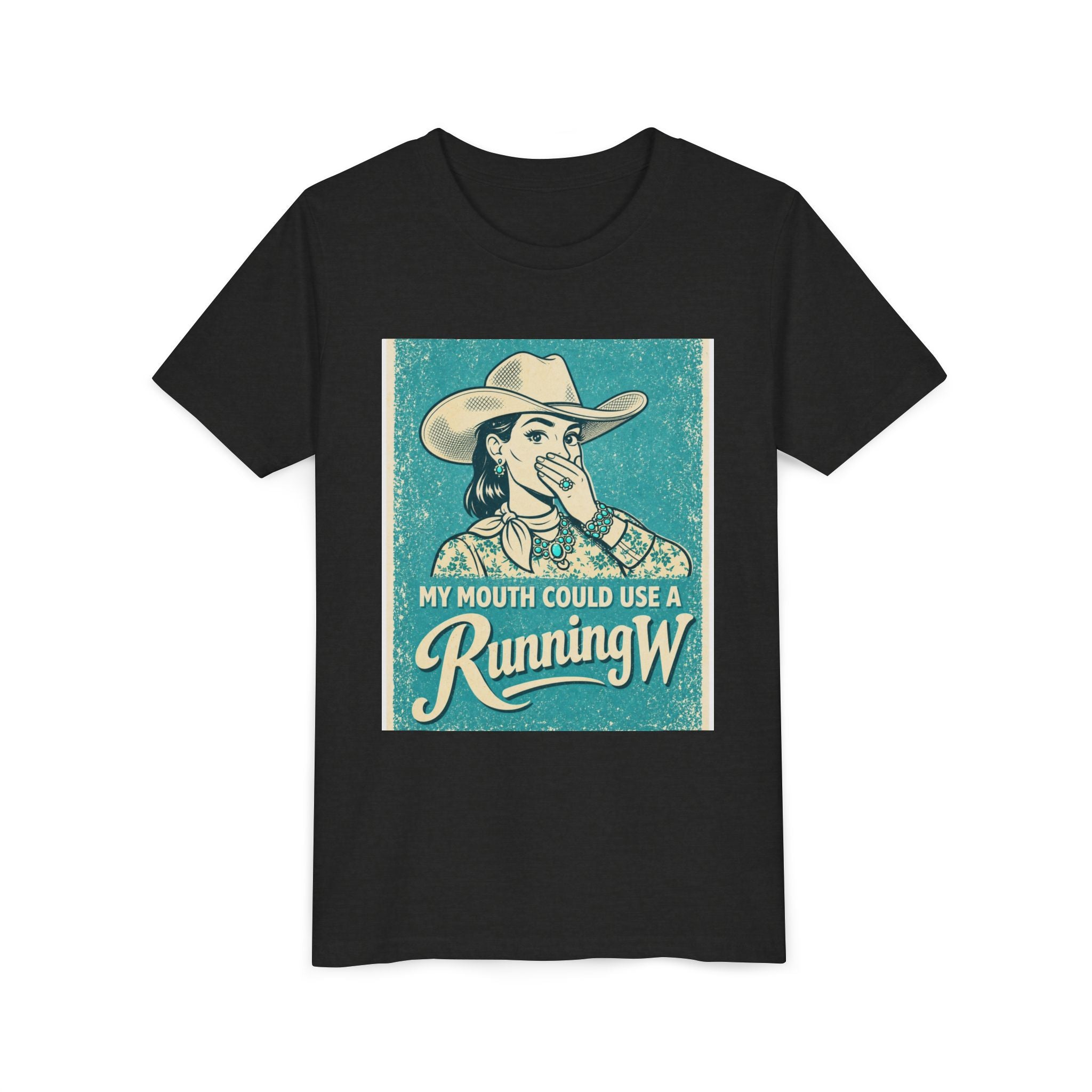 Youth Tee - Retro Cowboy 'My Mouth Could Use a Running W' Graphic