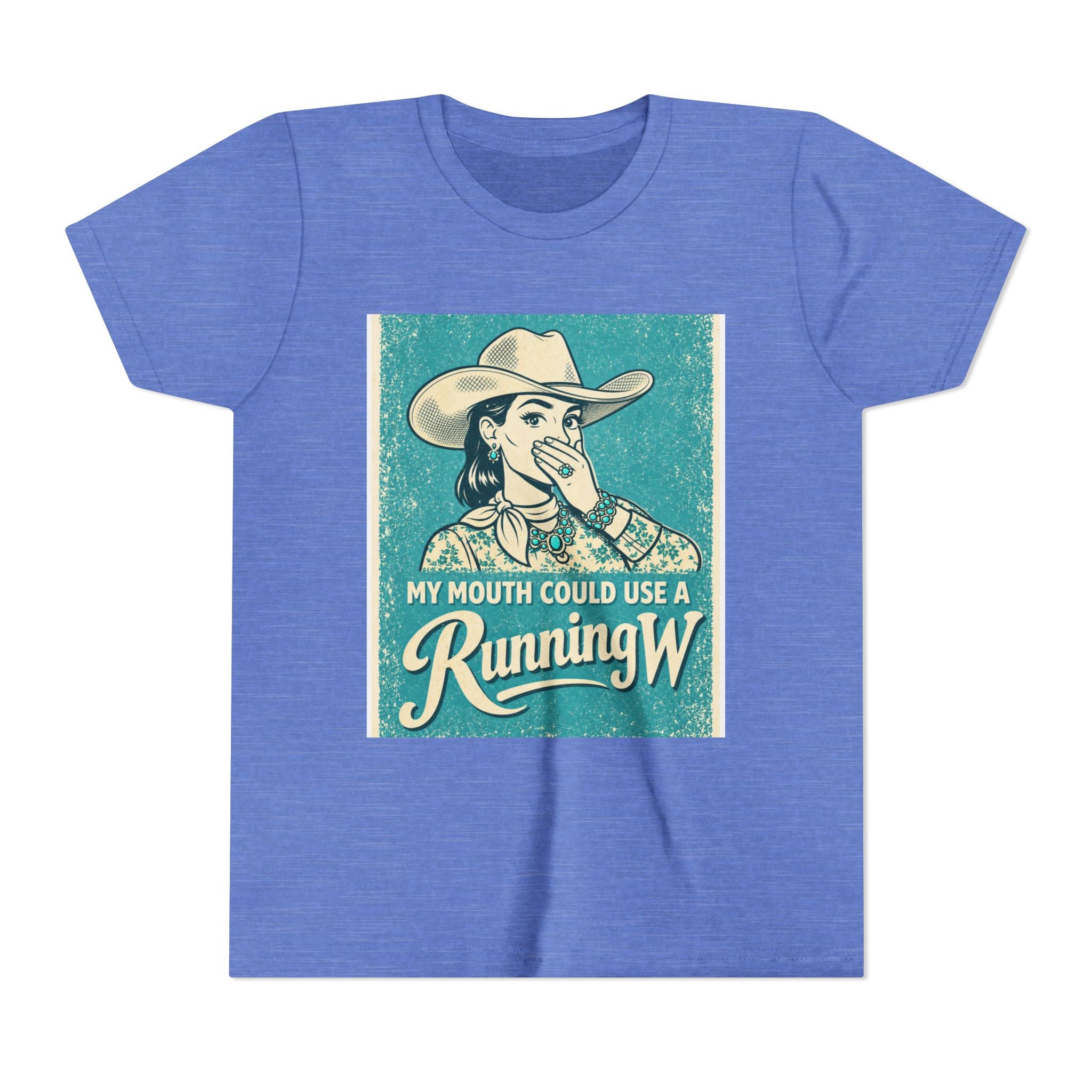 Youth Tee - Retro Cowboy 'My Mouth Could Use a Running W' Graphic