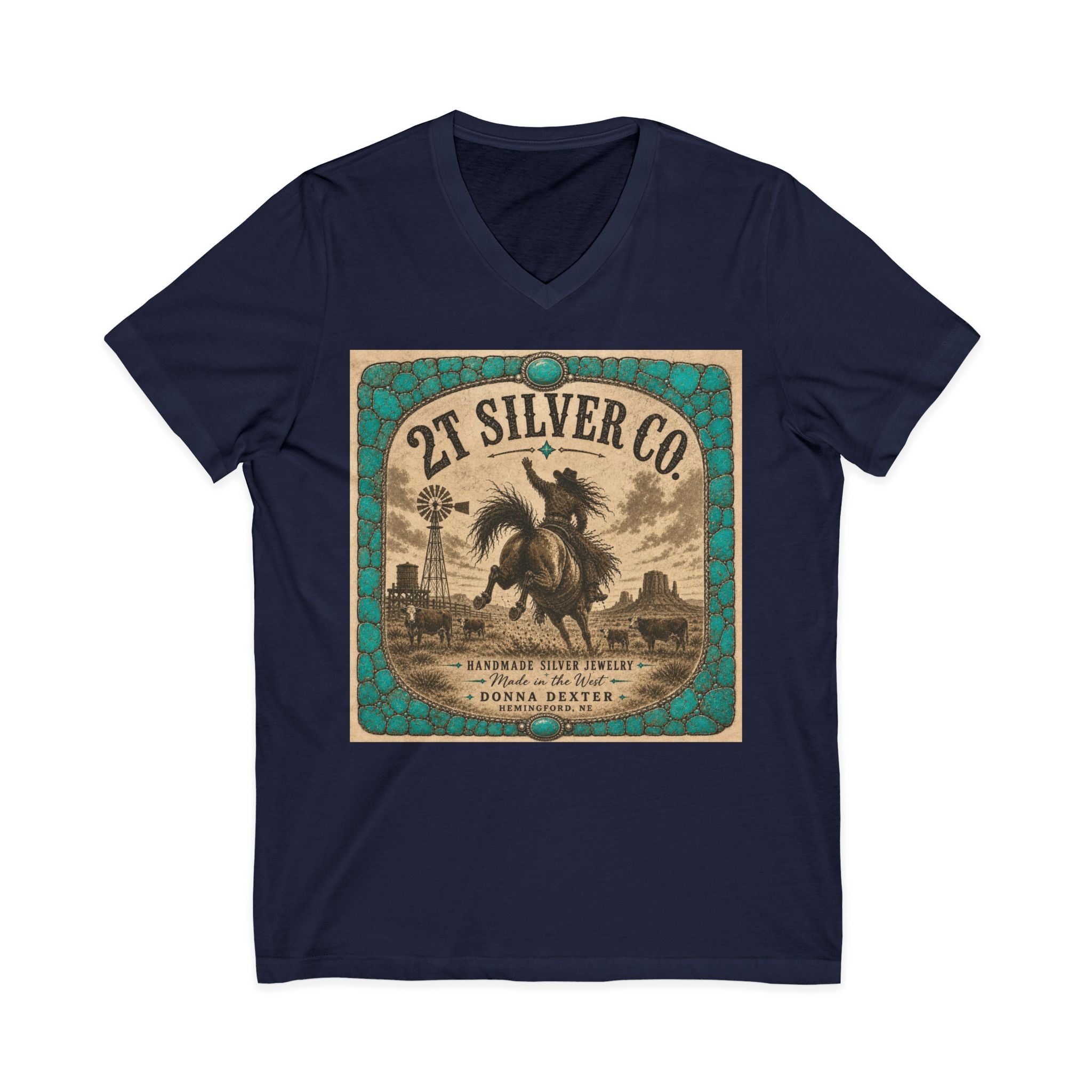 Vintage Western  2T Silver Co. V-Neck Tee