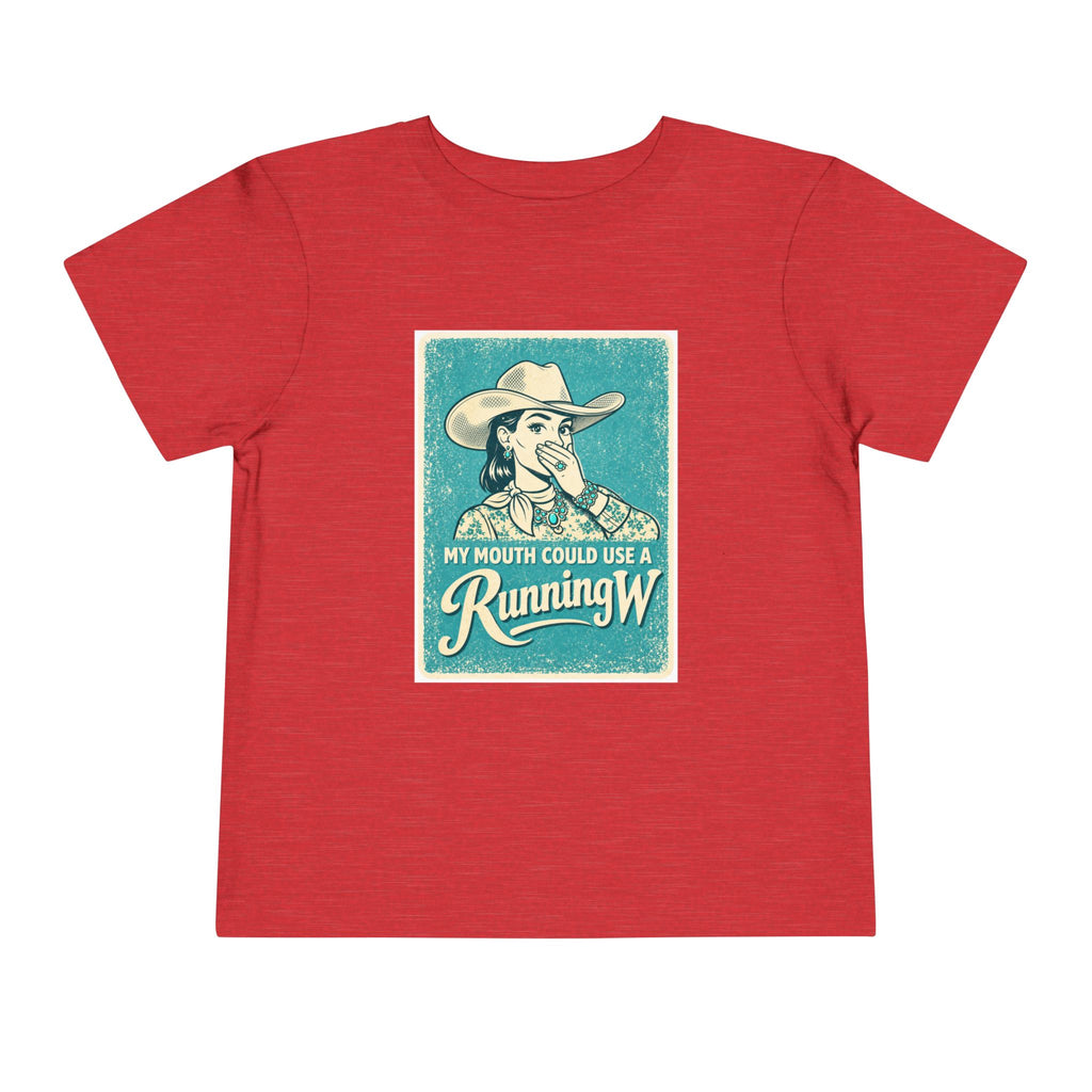 Toddler Tee - Retro Cowgirl “My Mouth Could Use a Running W” Graphic