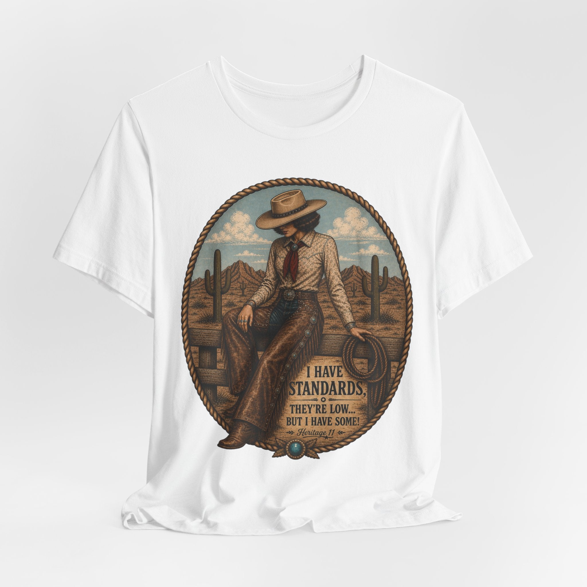 Cowboy Graphic Tee - 'I Have Standards, They're Low But I Have Some' Vintage Western T-Shirt