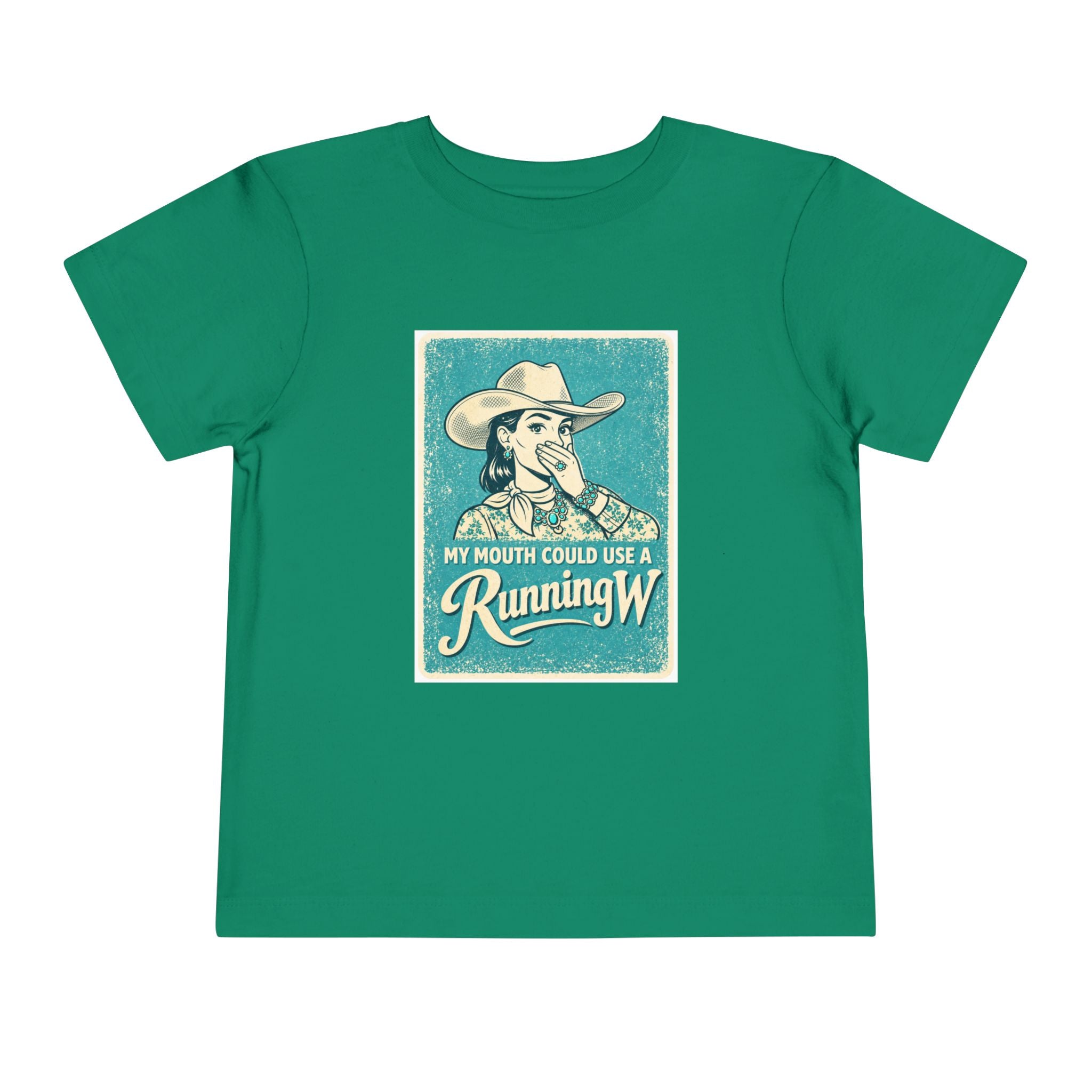 Toddler Tee - Retro Cowgirl “My Mouth Could Use a Running W” Graphic