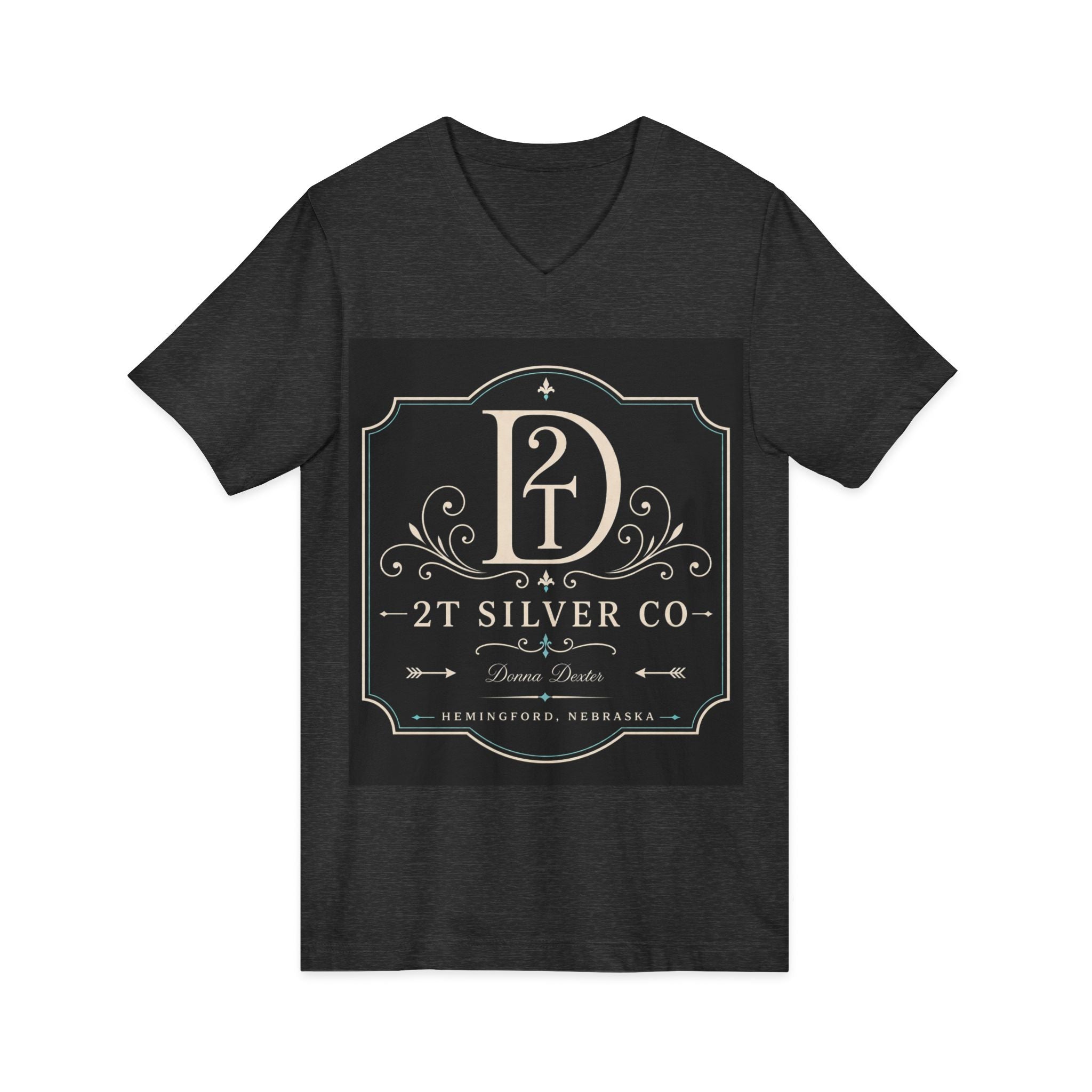 Vintage Emblem V-Neck Tee — “2T Silver Co” Logo Shirt