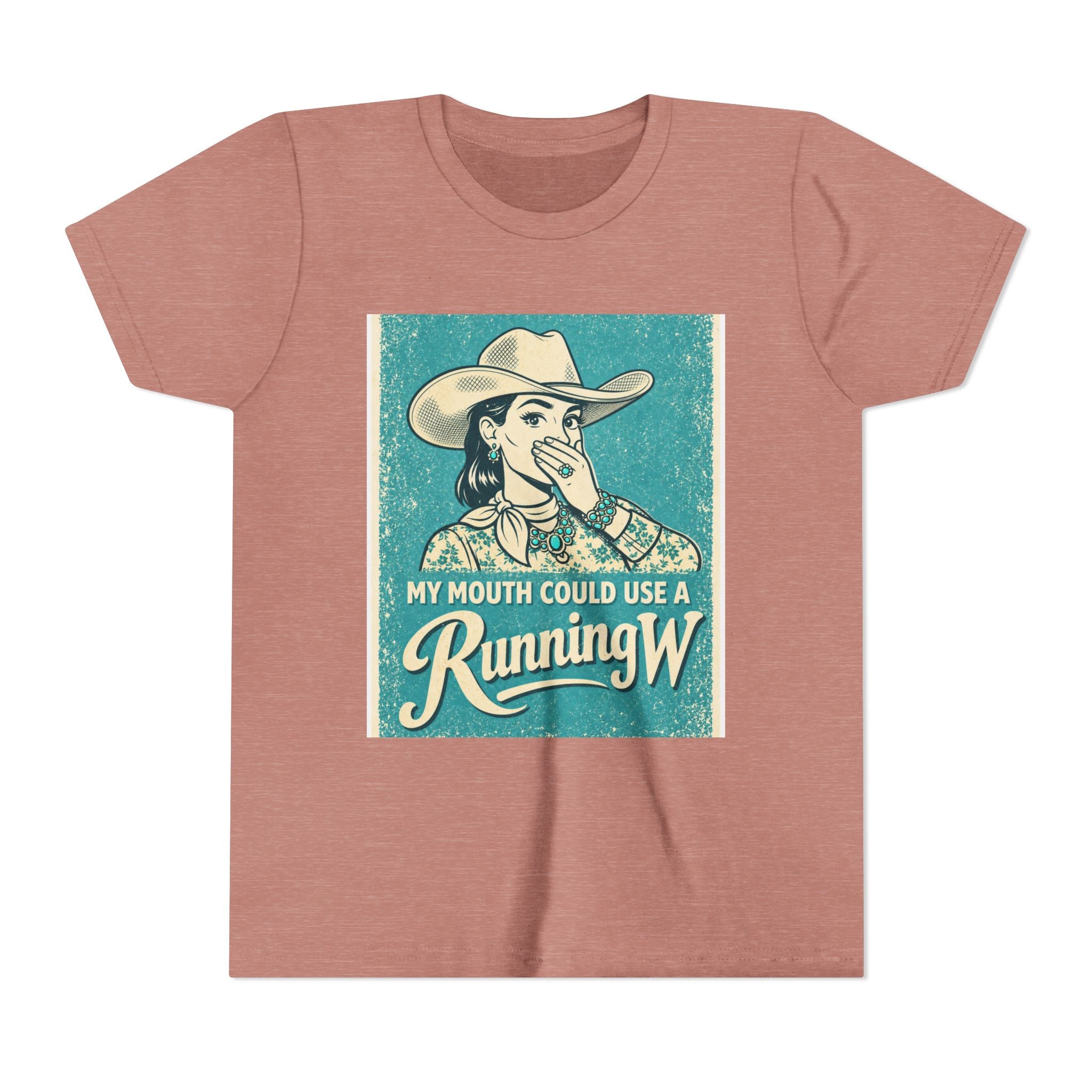 Youth Tee - Retro Cowboy 'My Mouth Could Use a Running W' Graphic