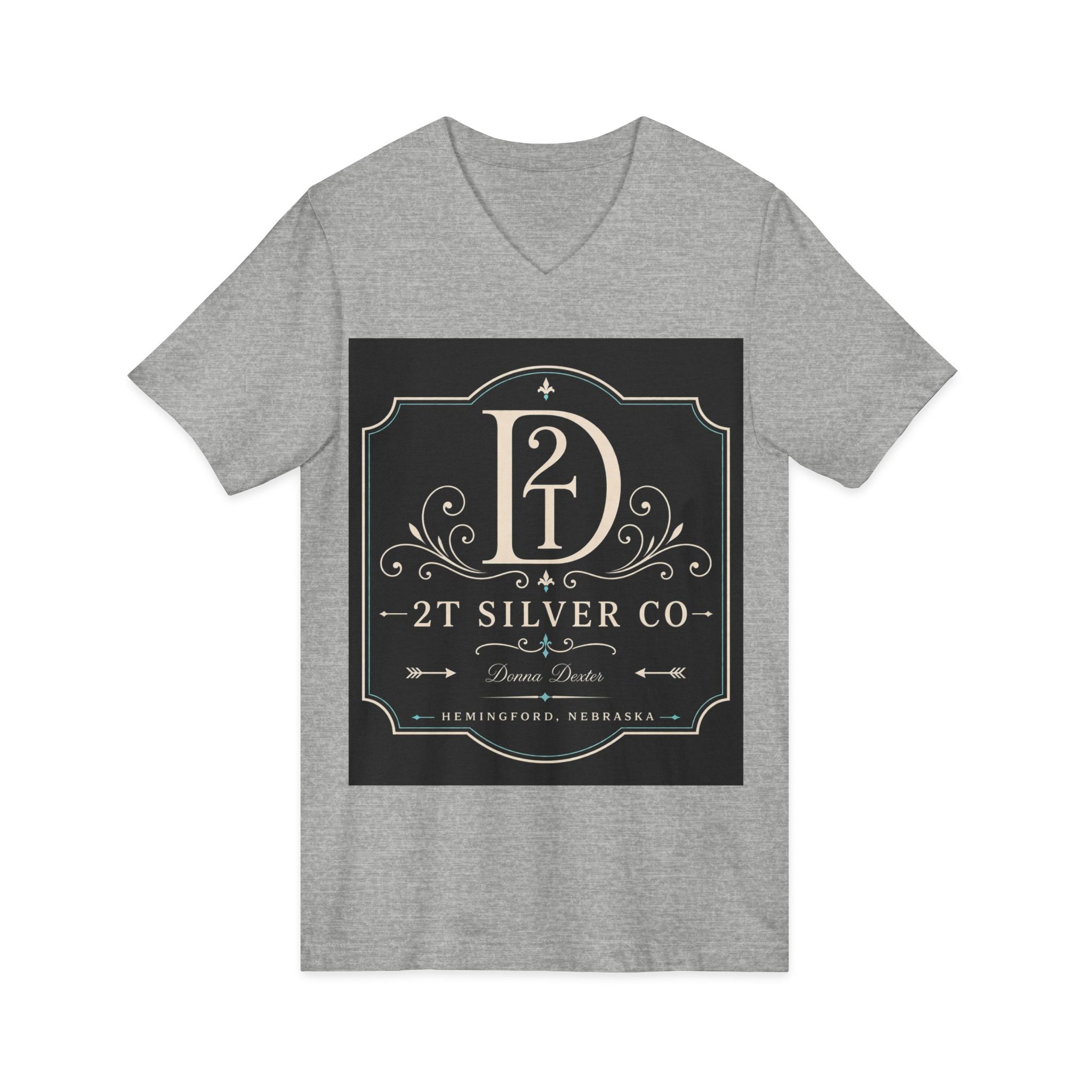Vintage Emblem V-Neck Tee — “2T Silver Co” Logo Shirt