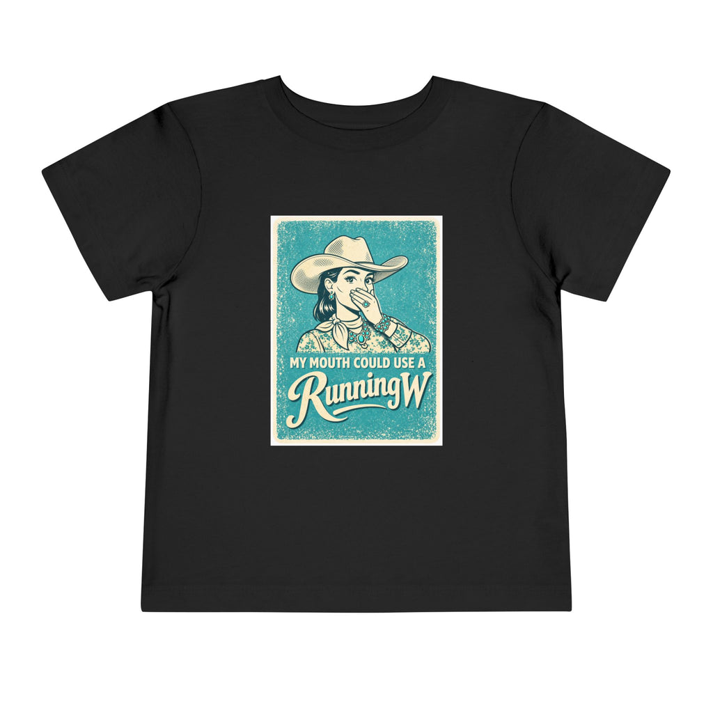 Toddler Tee - Retro Cowgirl “My Mouth Could Use a Running W” Graphic