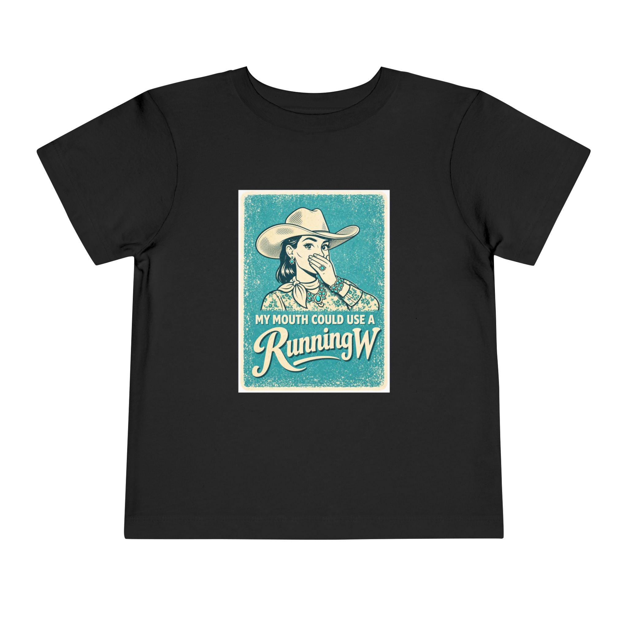 Toddler Tee - Retro Cowgirl “My Mouth Could Use a Running W” Graphic