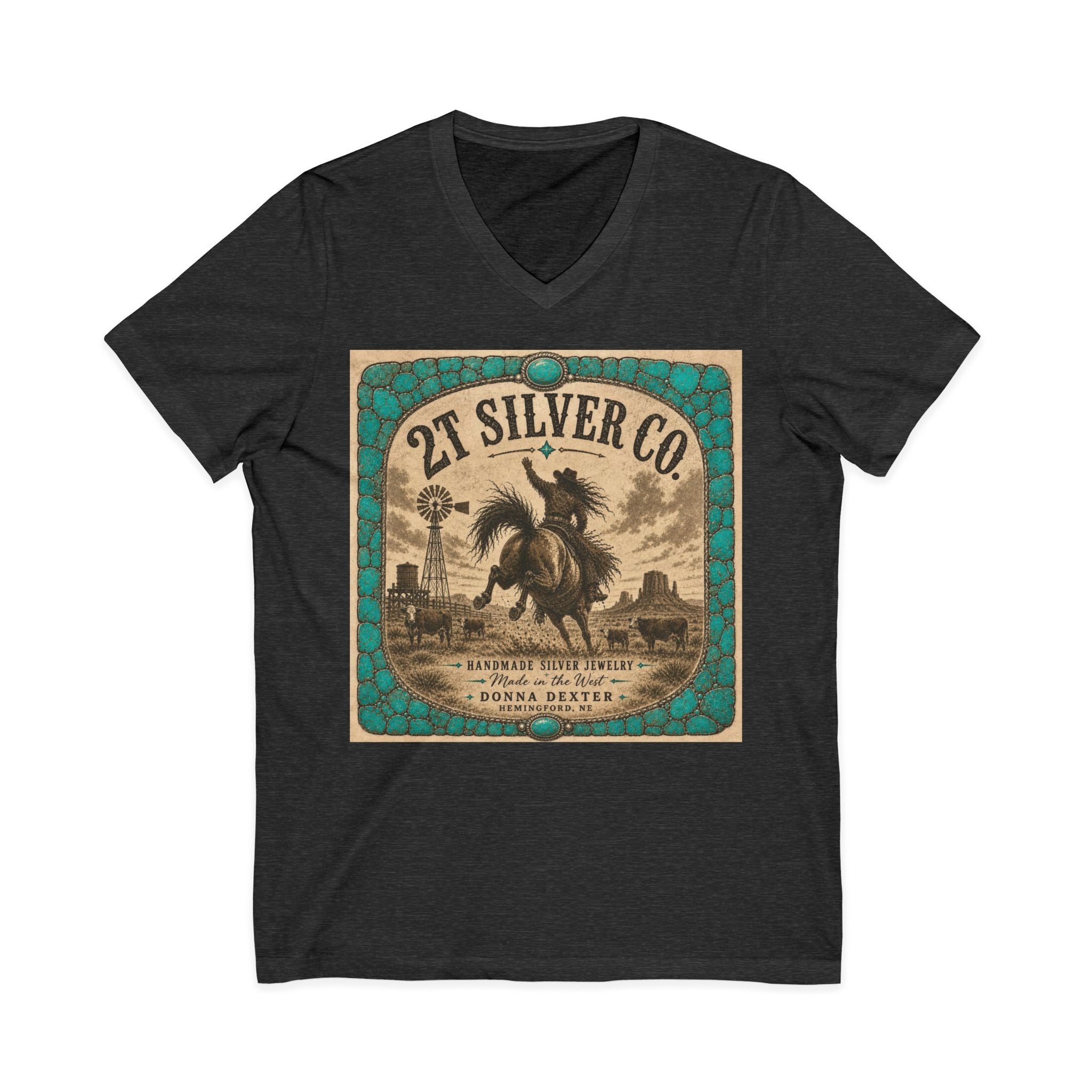 Vintage Western  2T Silver Co. V-Neck Tee