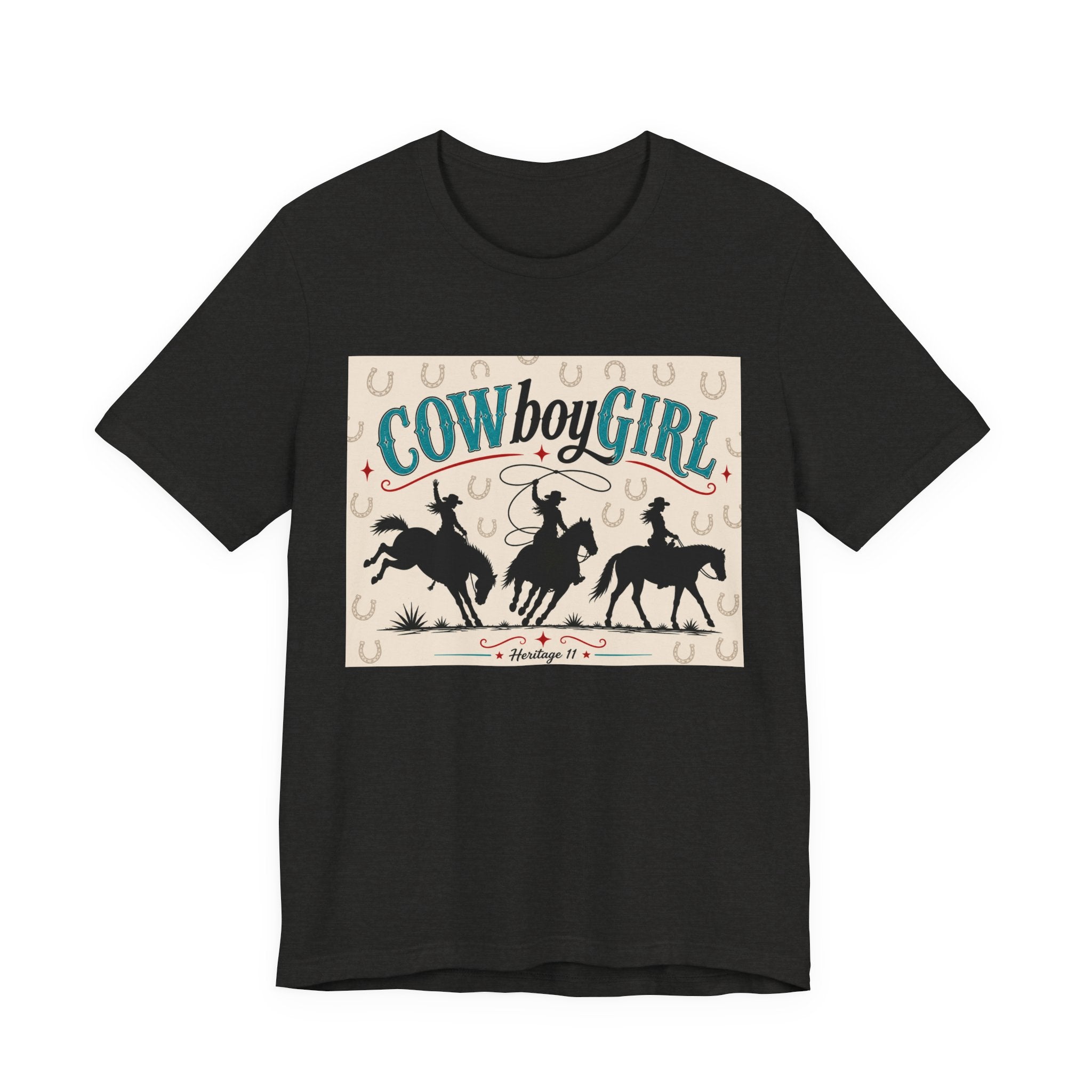 Cowboy Girl Graphic Tee - Western Rodeo Horses & Horseshoes Shirt