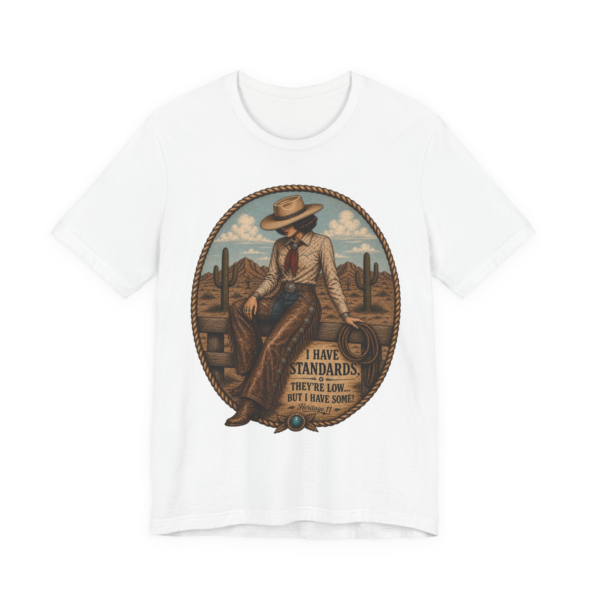 Cowboy Graphic Tee - 'I Have Standards, They're Low But I Have Some' Vintage Western T-Shirt