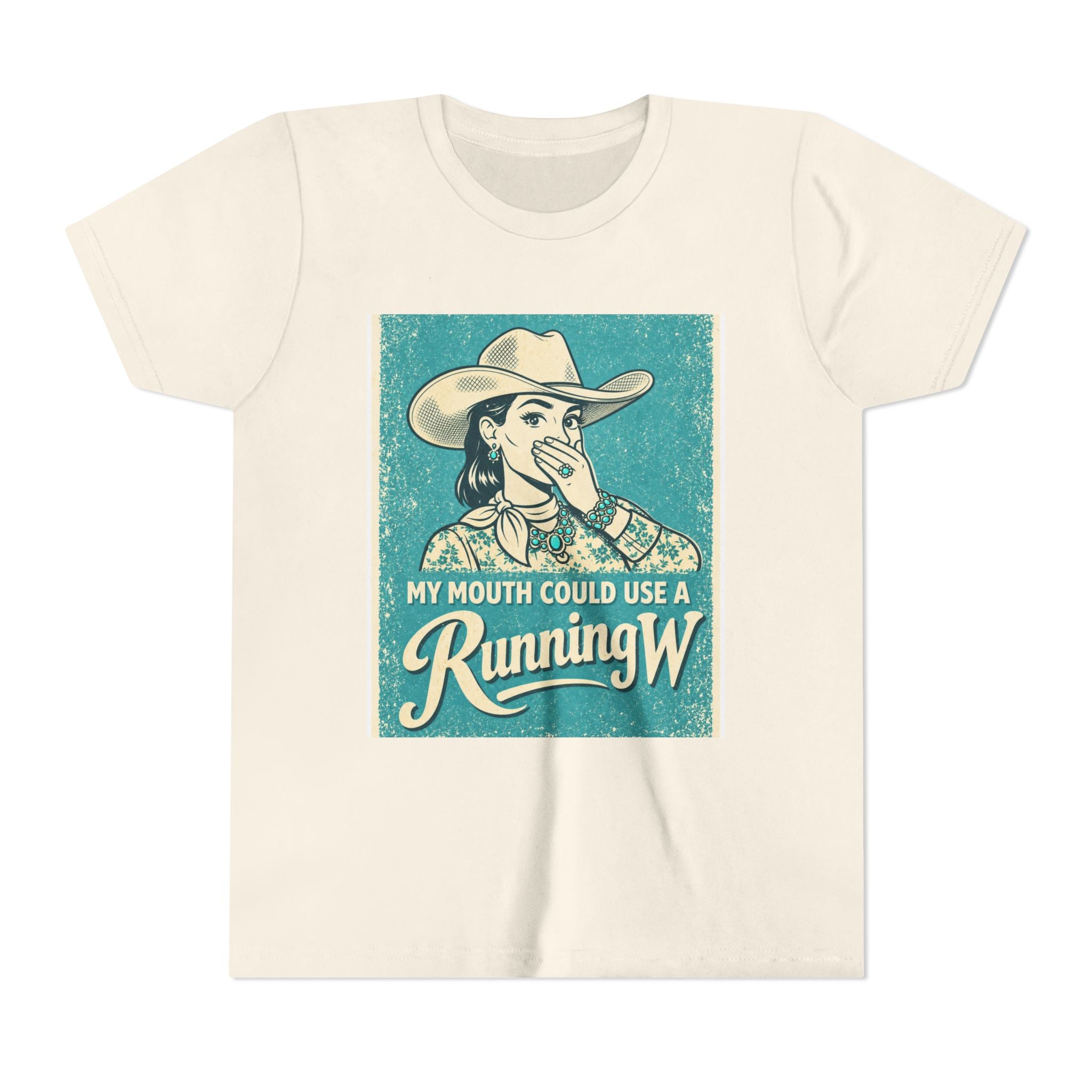 Youth Tee - Retro Cowboy 'My Mouth Could Use a Running W' Graphic