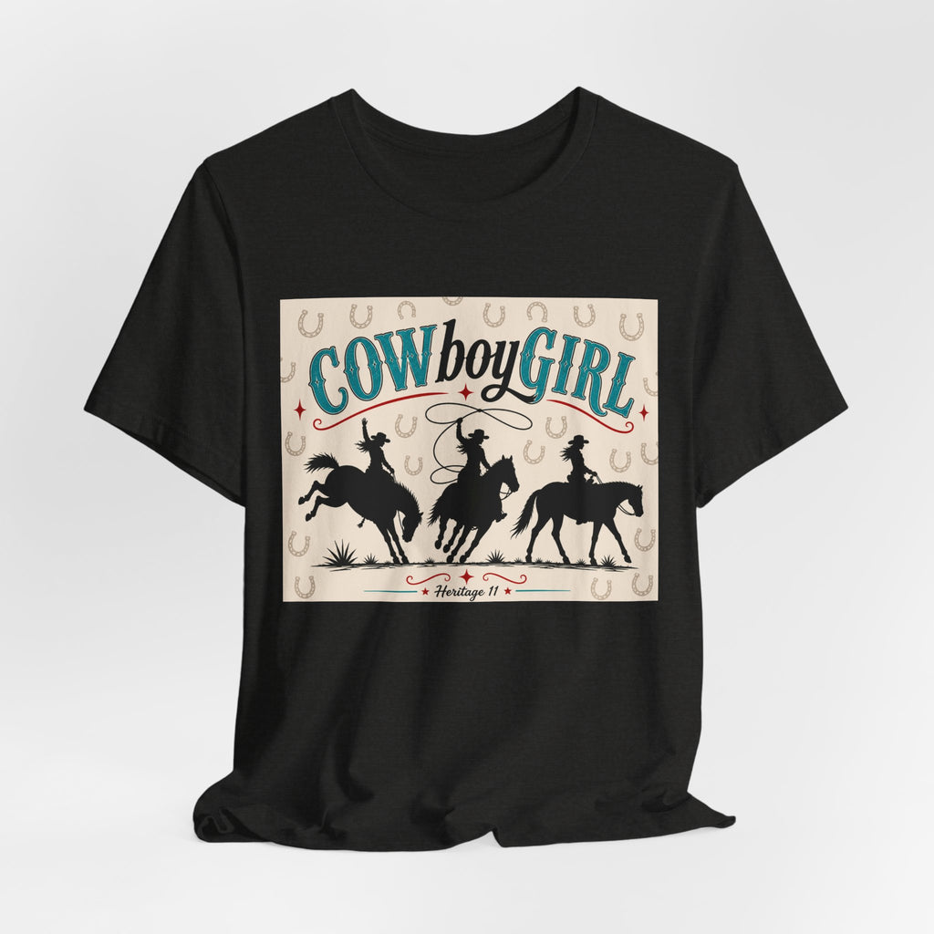 Cowboy Girl Graphic Tee - Western Rodeo Horses & Horseshoes Shirt