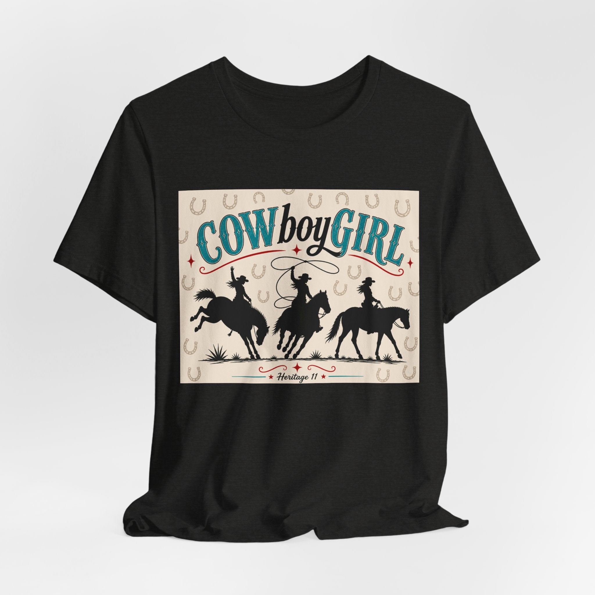Cowboy Girl Graphic Tee - Western Rodeo Horses & Horseshoes Shirt
