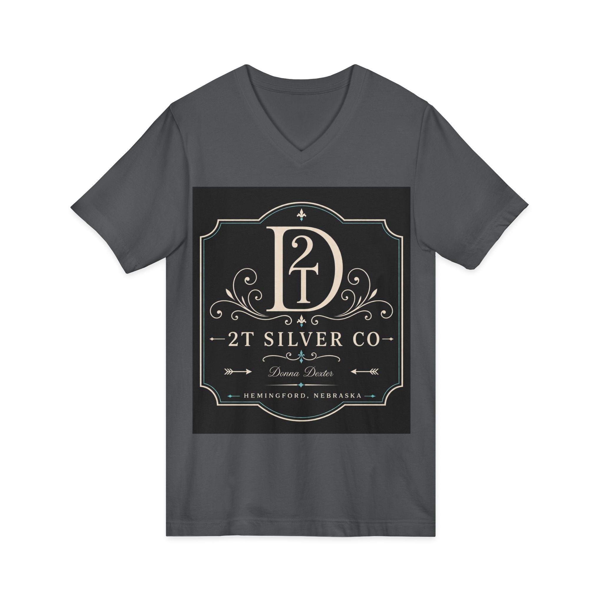 Vintage Emblem V-Neck Tee — “2T Silver Co” Logo Shirt