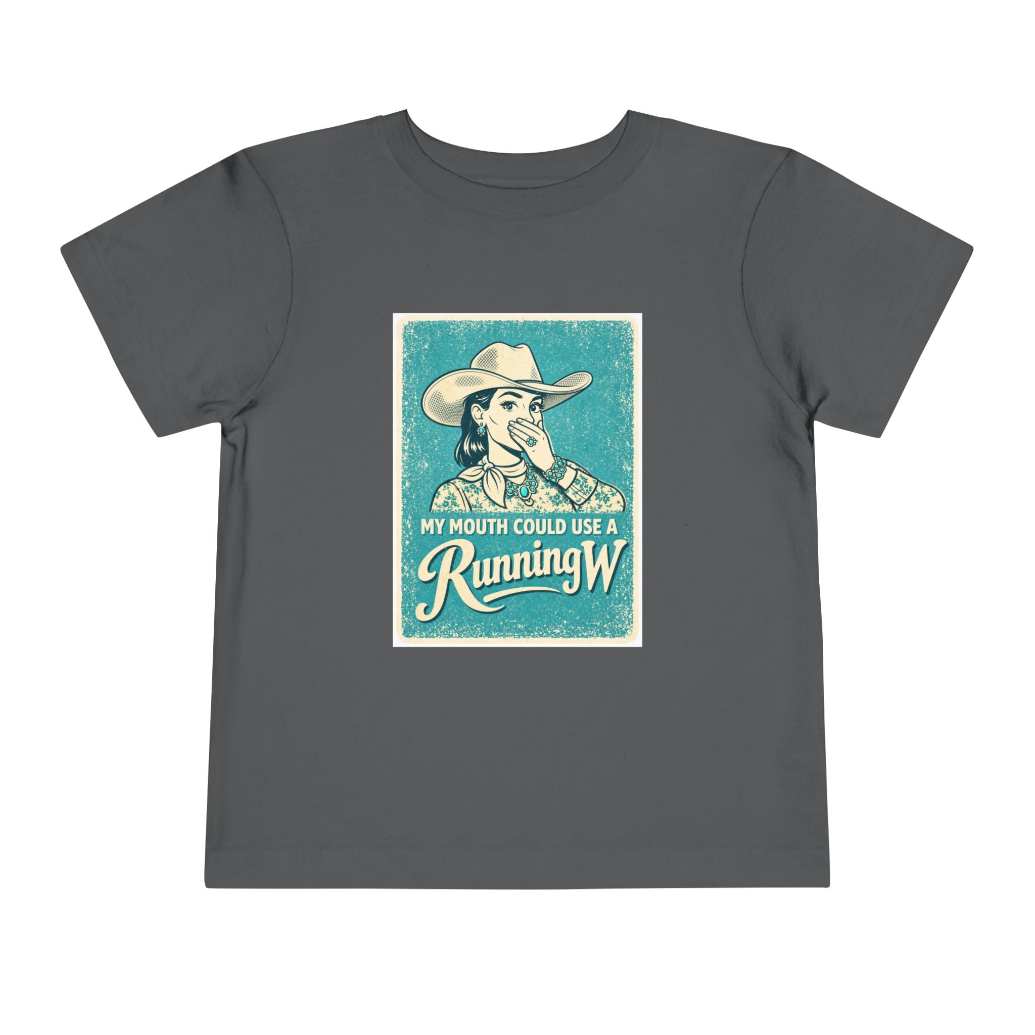 Toddler Tee - Retro Cowgirl “My Mouth Could Use a Running W” Graphic