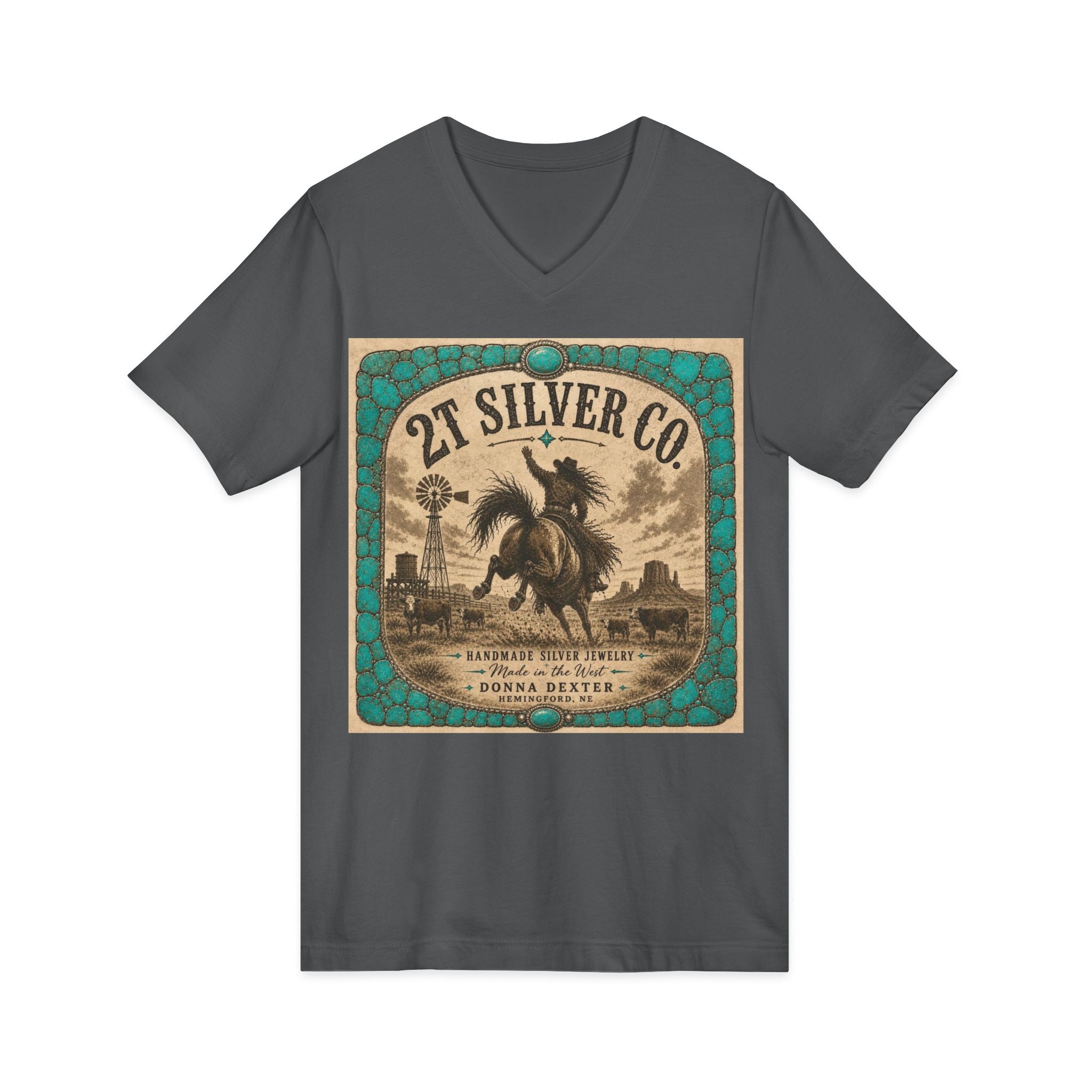 Vintage Western  2T Silver Co. V-Neck Tee