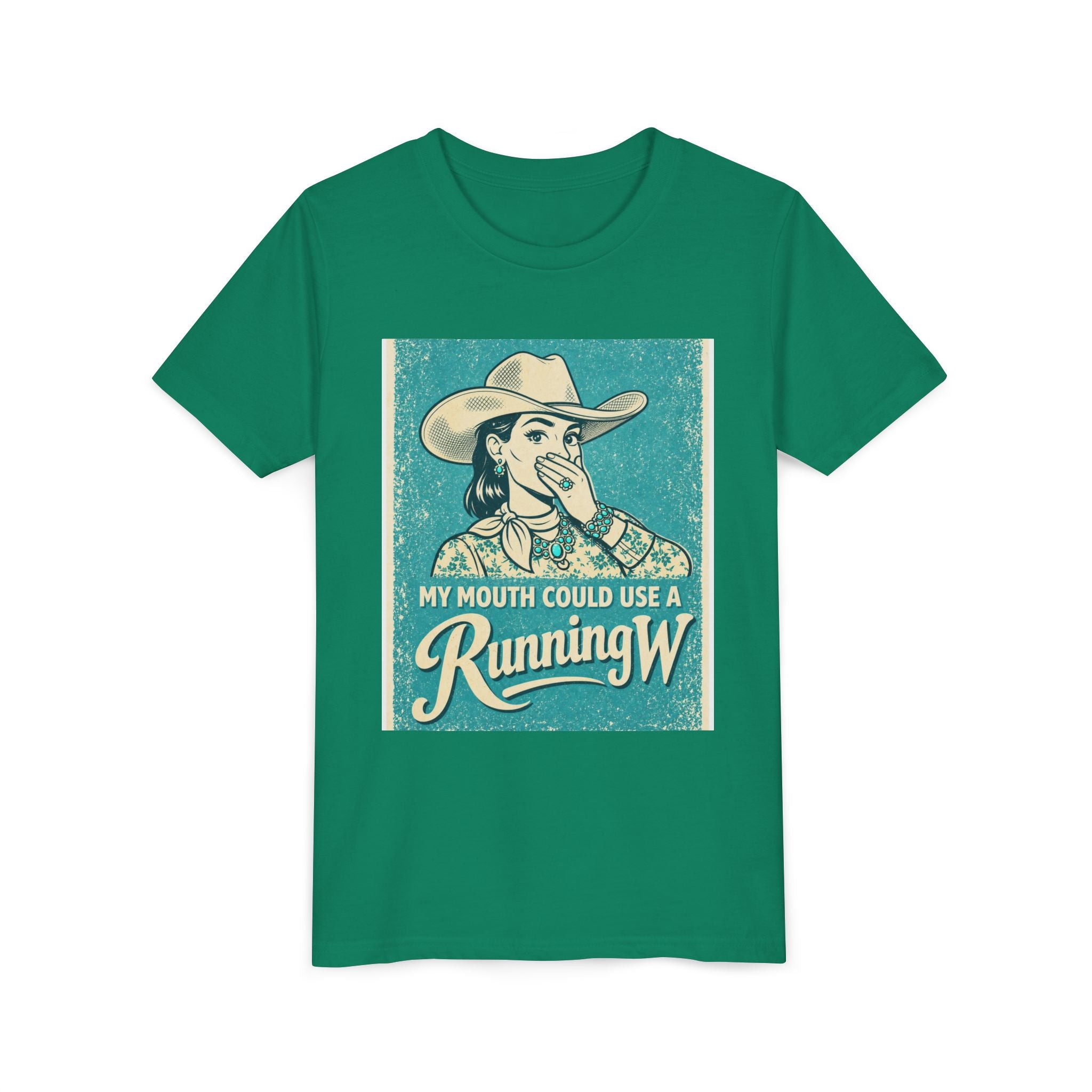 Youth Tee - Retro Cowboy 'My Mouth Could Use a Running W' Graphic
