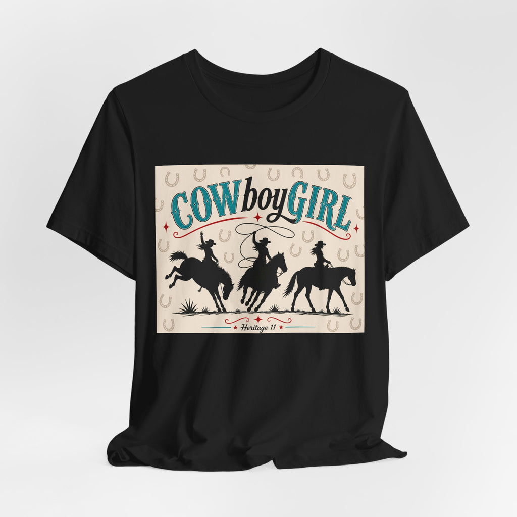 Cowboy Girl Graphic Tee - Western Rodeo Horses & Horseshoes Shirt