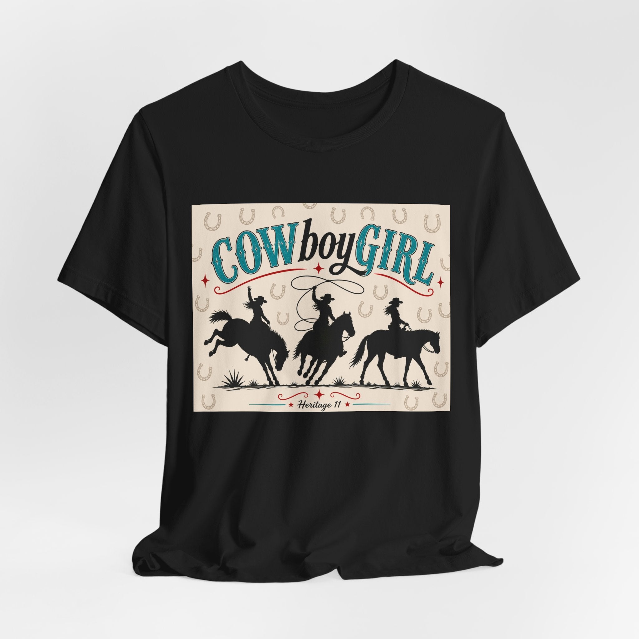 Cowboy Girl Graphic Tee - Western Rodeo Horses & Horseshoes Shirt