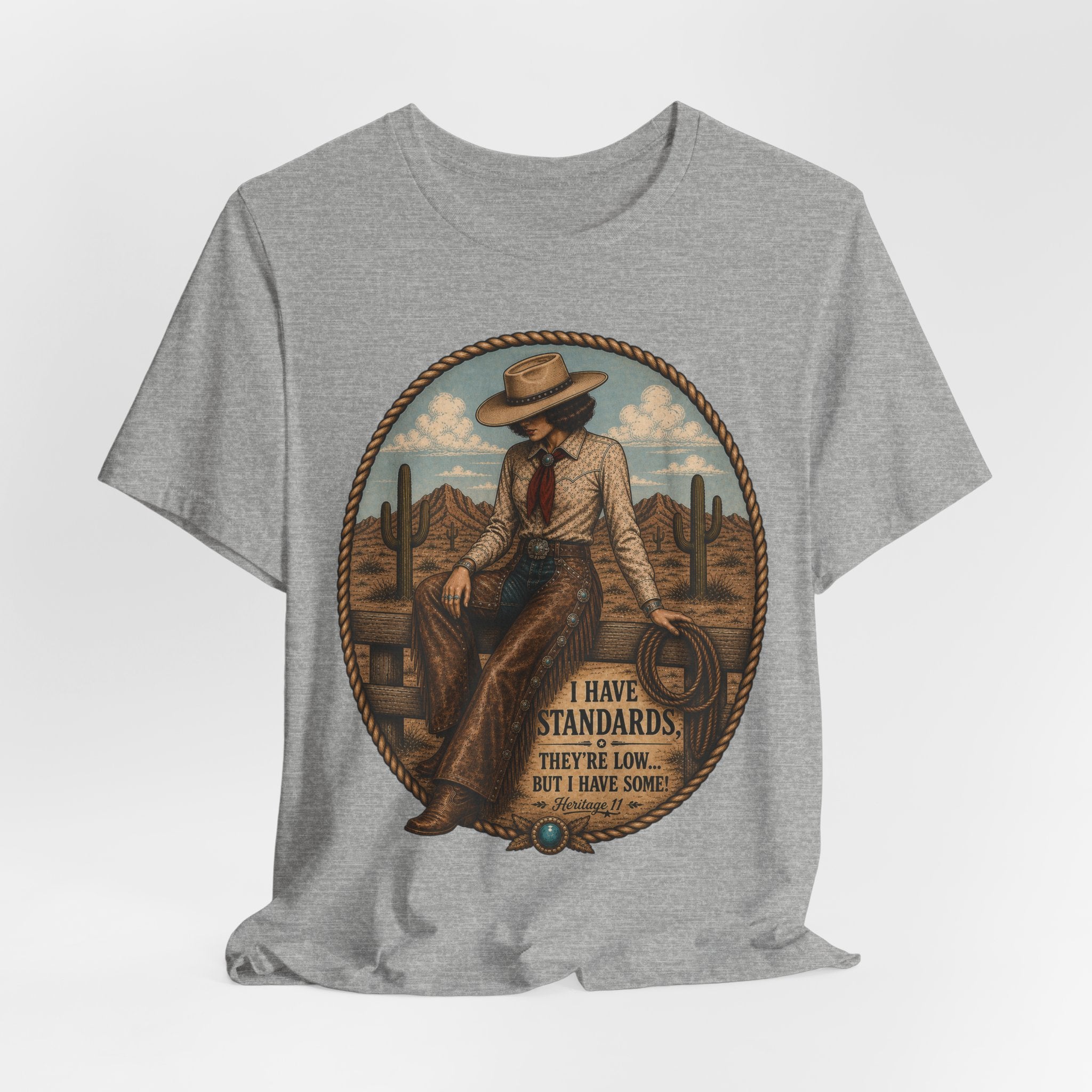 Cowboy Graphic Tee - 'I Have Standards, They're Low But I Have Some' Vintage Western T-Shirt
