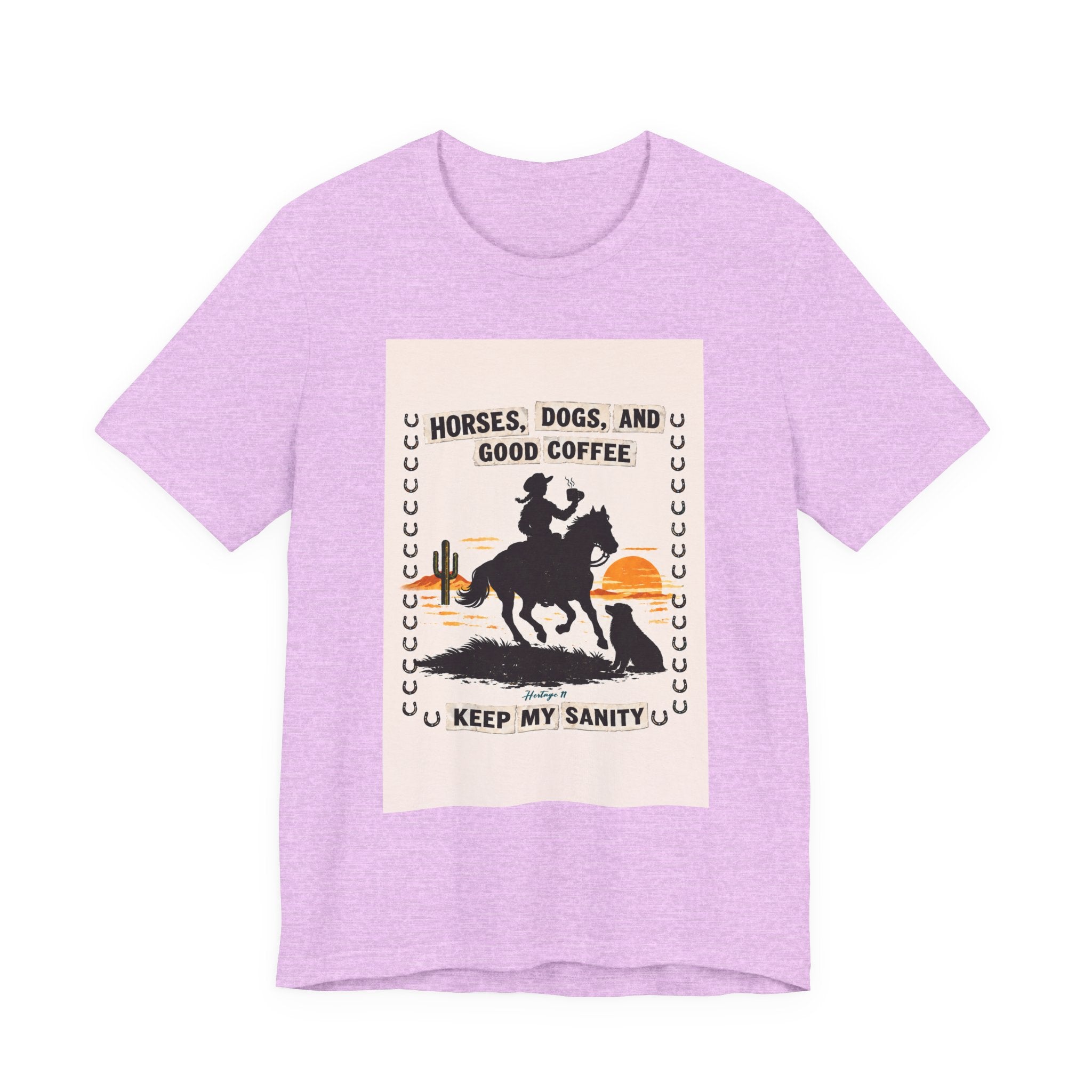 Horse & Coffee Tee — "Horses, Dogs, and Good Coffee Keep My Sanity" Graphic T-Shirt