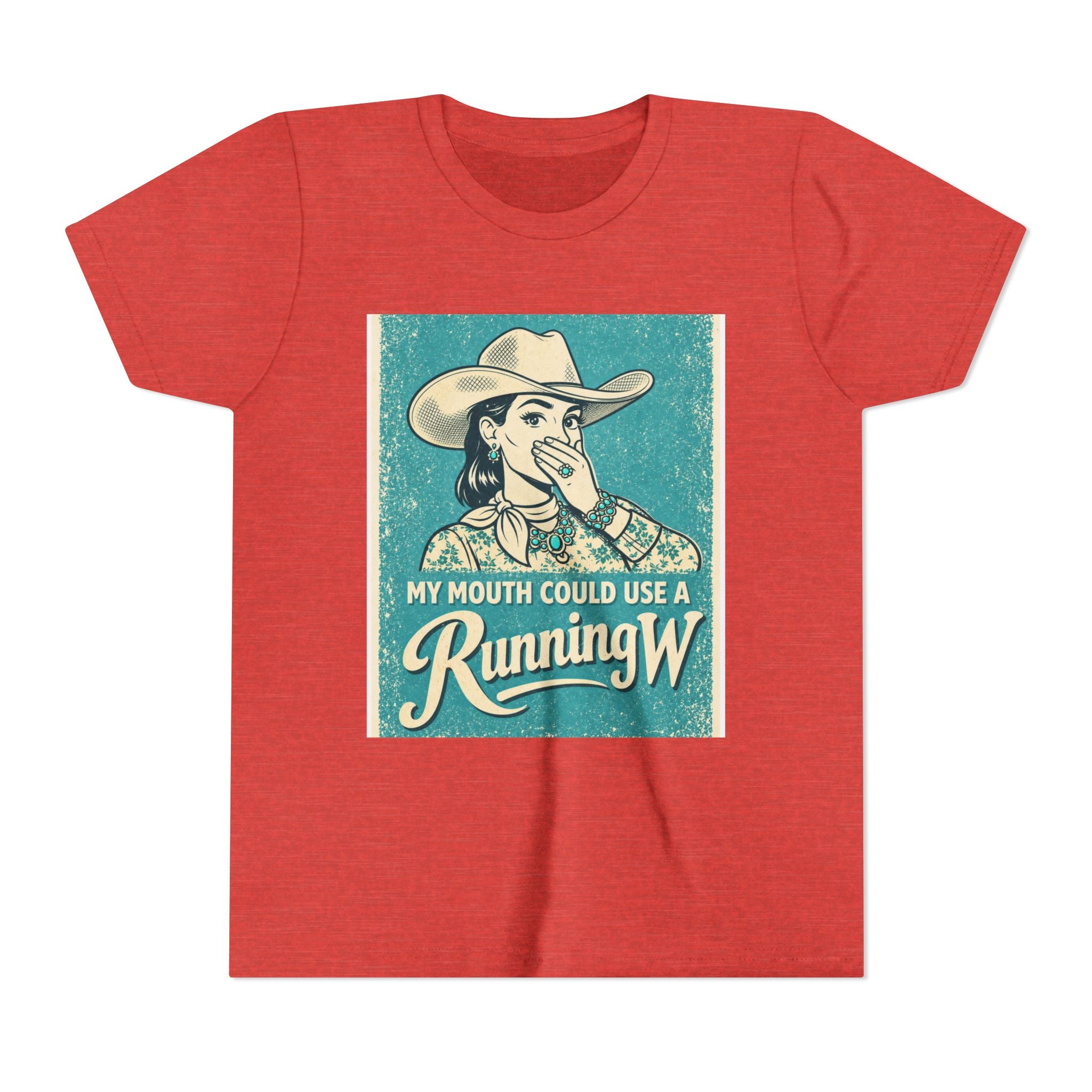 Youth Tee - Retro Cowboy 'My Mouth Could Use a Running W' Graphic