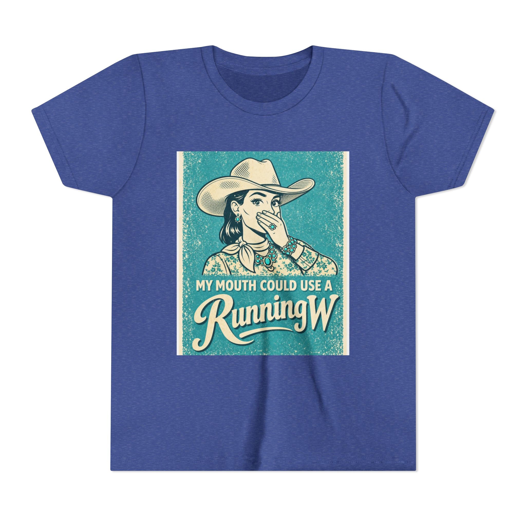 Youth Tee - Retro Cowboy 'My Mouth Could Use a Running W' Graphic