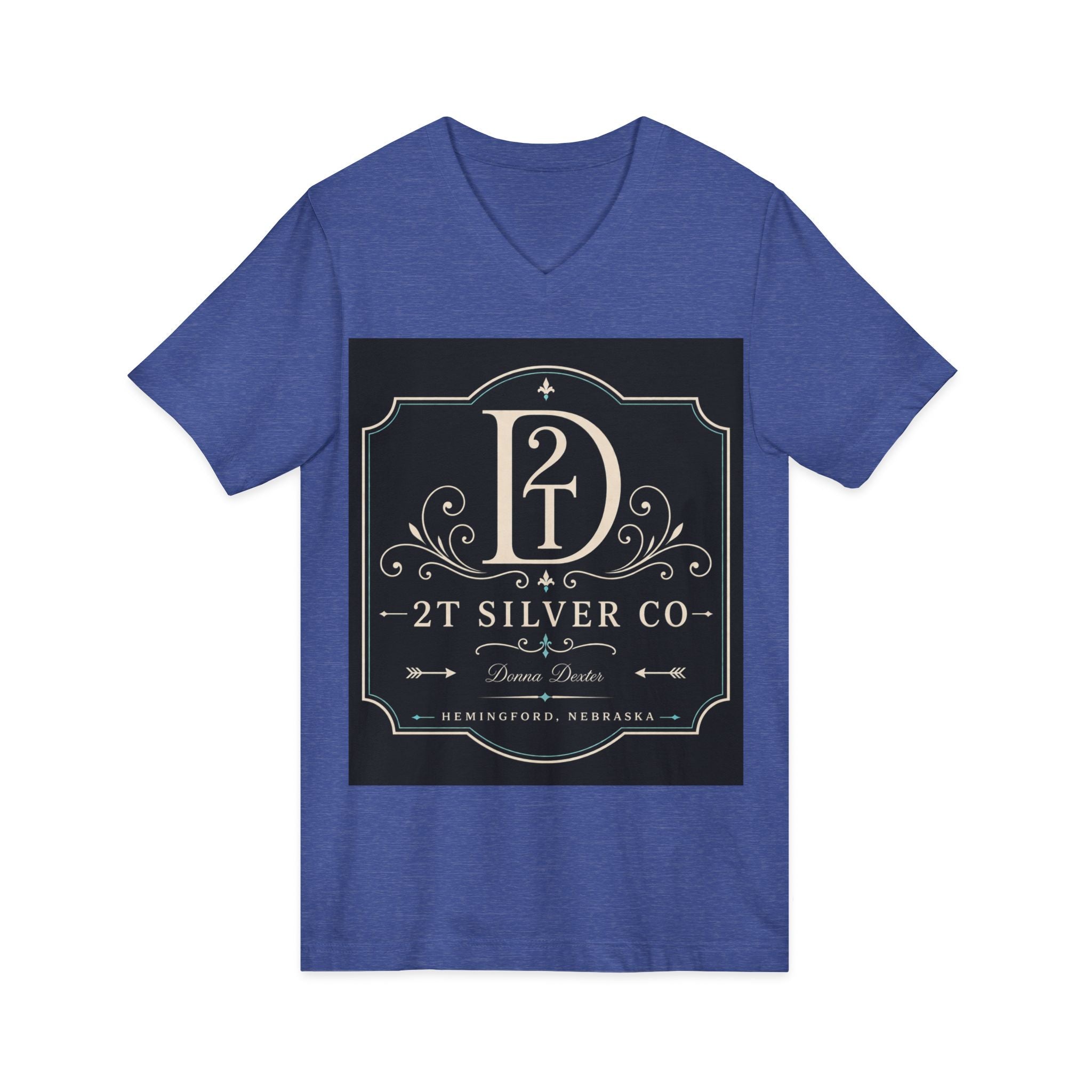 Vintage Emblem V-Neck Tee — “2T Silver Co” Logo Shirt