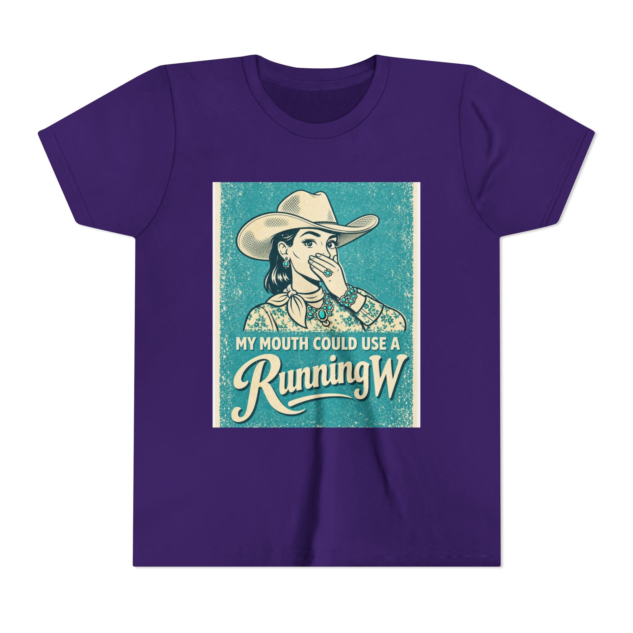 Youth Tee - Retro Cowboy 'My Mouth Could Use a Running W' Graphic