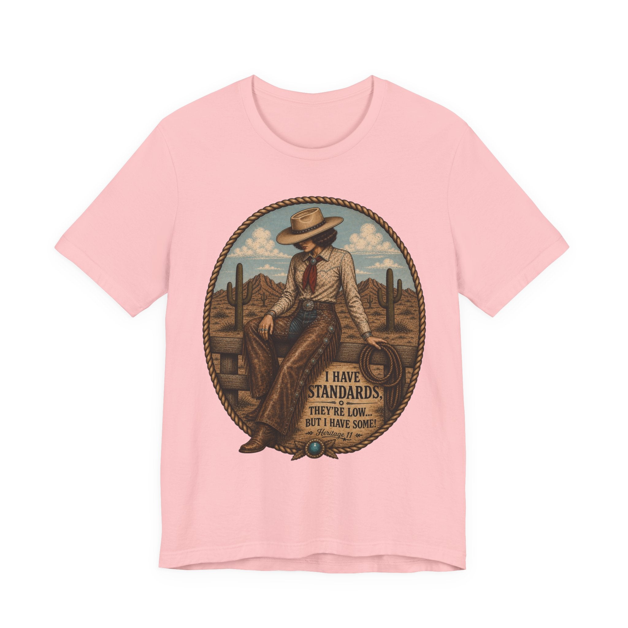 Cowboy Graphic Tee - 'I Have Standards, They're Low But I Have Some' Vintage Western T-Shirt