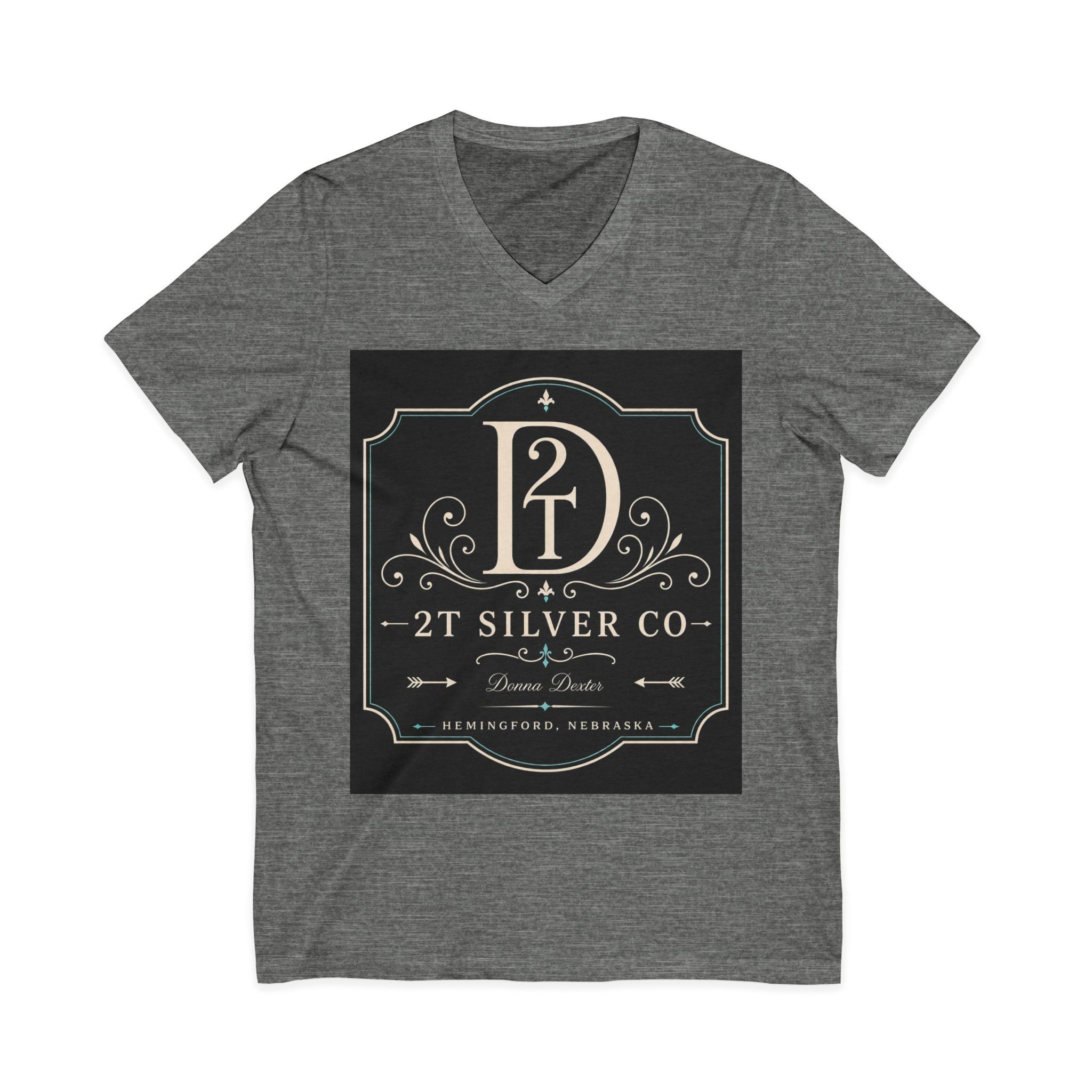 Vintage Emblem V-Neck Tee — “2T Silver Co” Logo Shirt