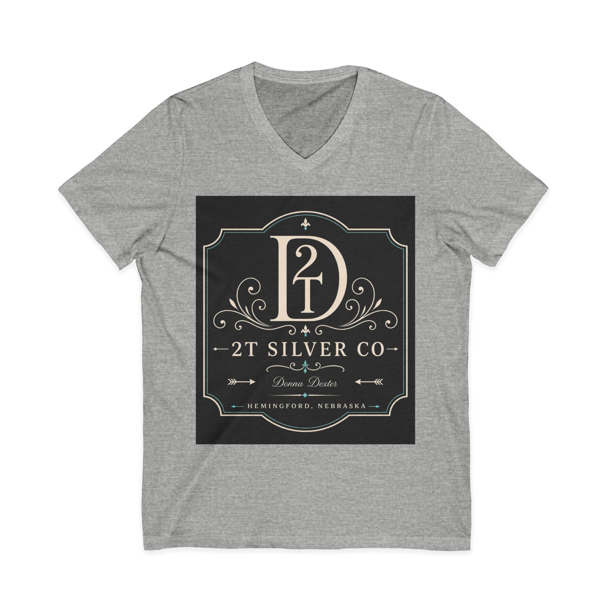 Vintage Emblem V-Neck Tee — “2T Silver Co” Logo Shirt