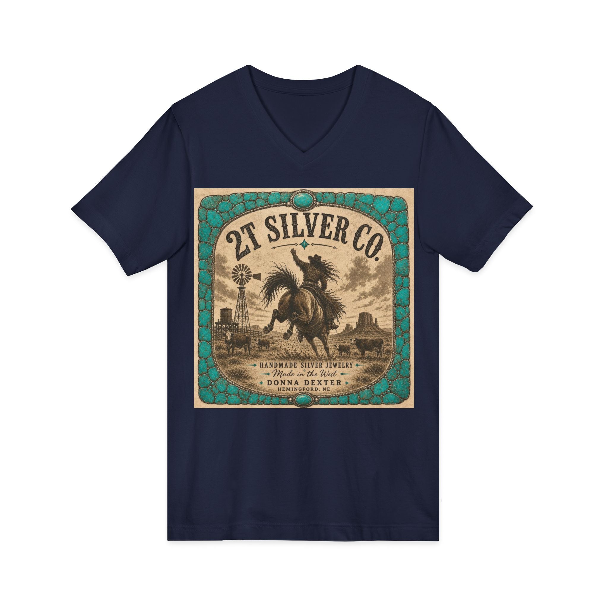 Vintage Western  2T Silver Co. V-Neck Tee