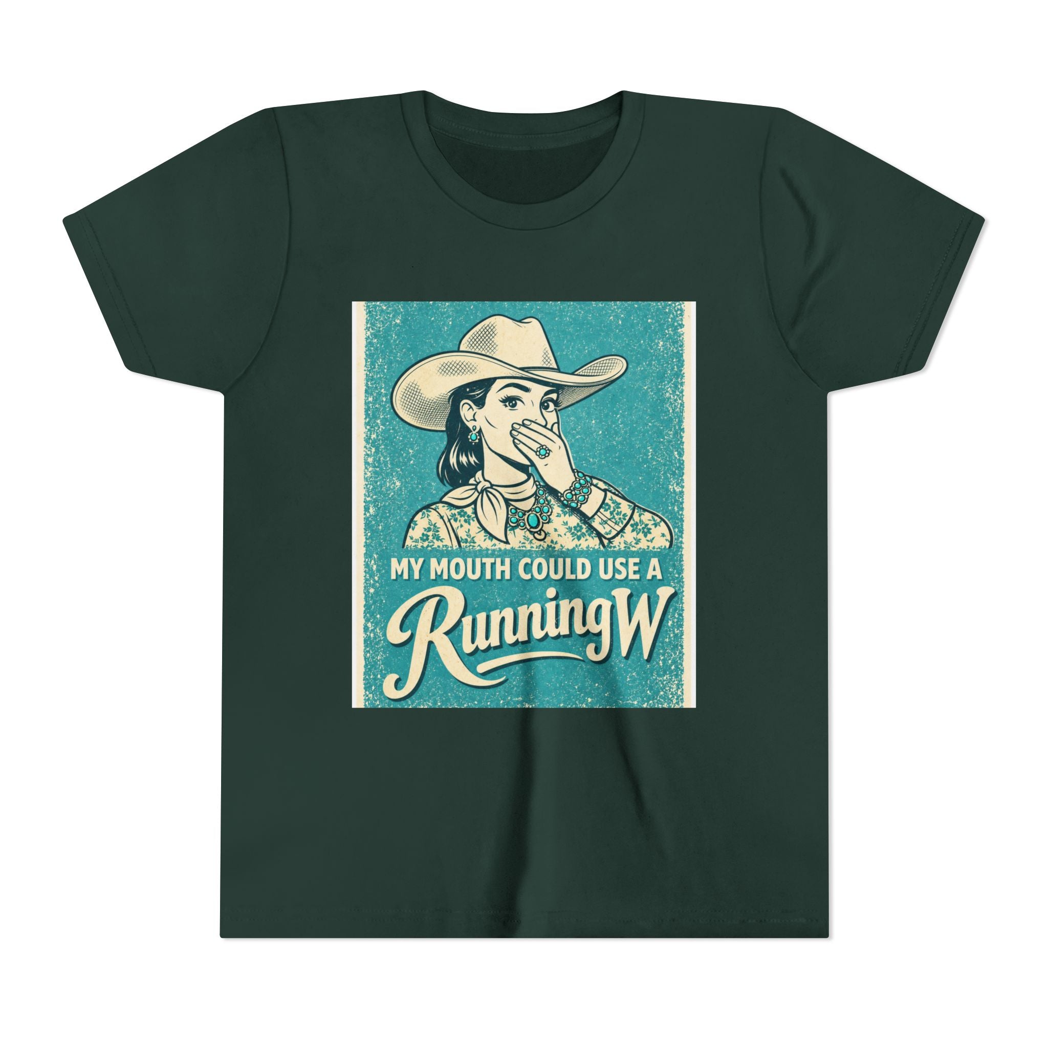 Youth Tee - Retro Cowboy 'My Mouth Could Use a Running W' Graphic