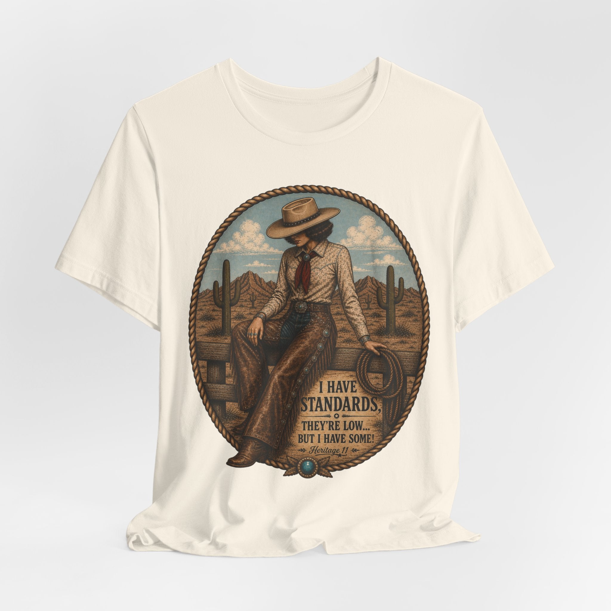 Cowboy Graphic Tee - 'I Have Standards, They're Low But I Have Some' Vintage Western T-Shirt