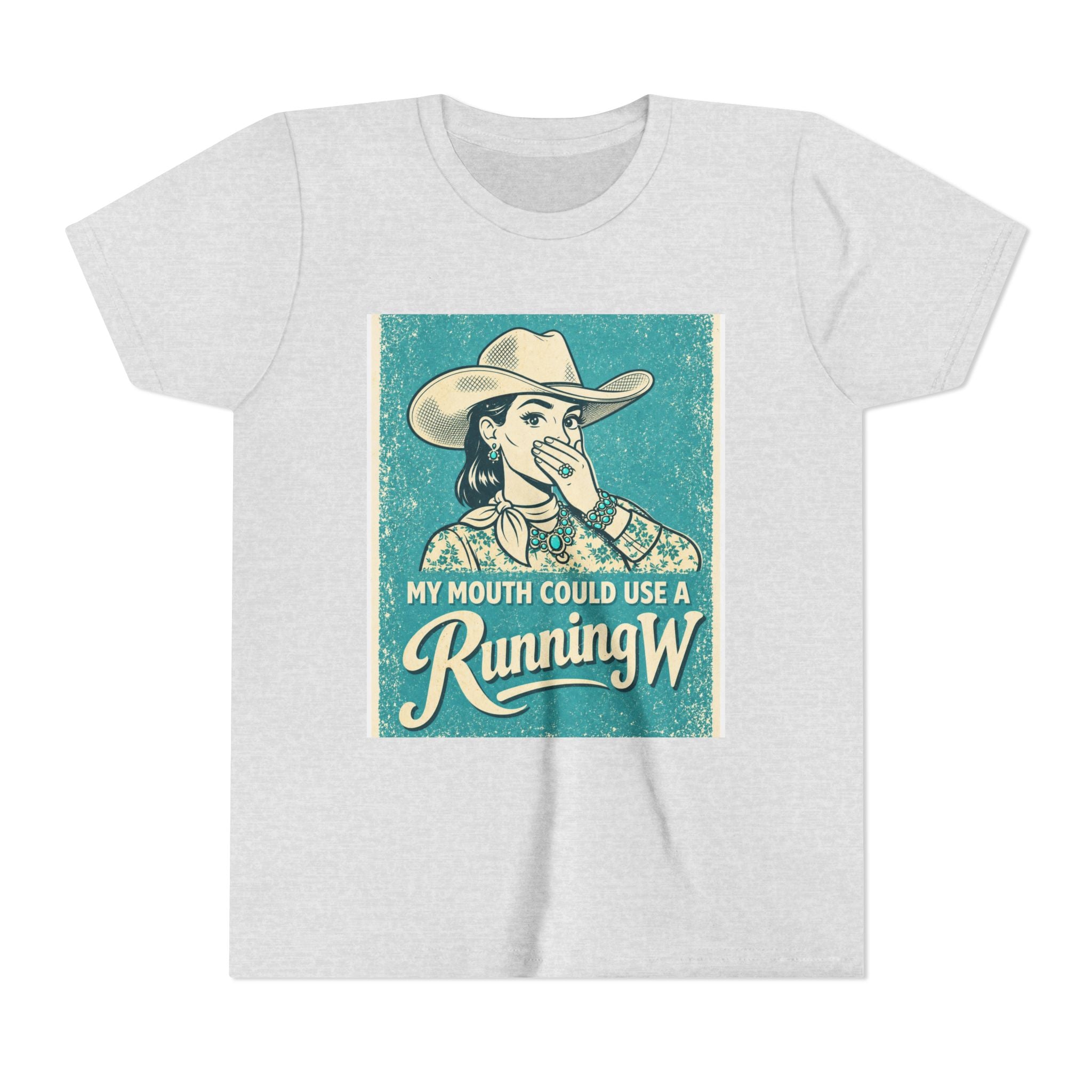 Youth Tee - Retro Cowboy 'My Mouth Could Use a Running W' Graphic