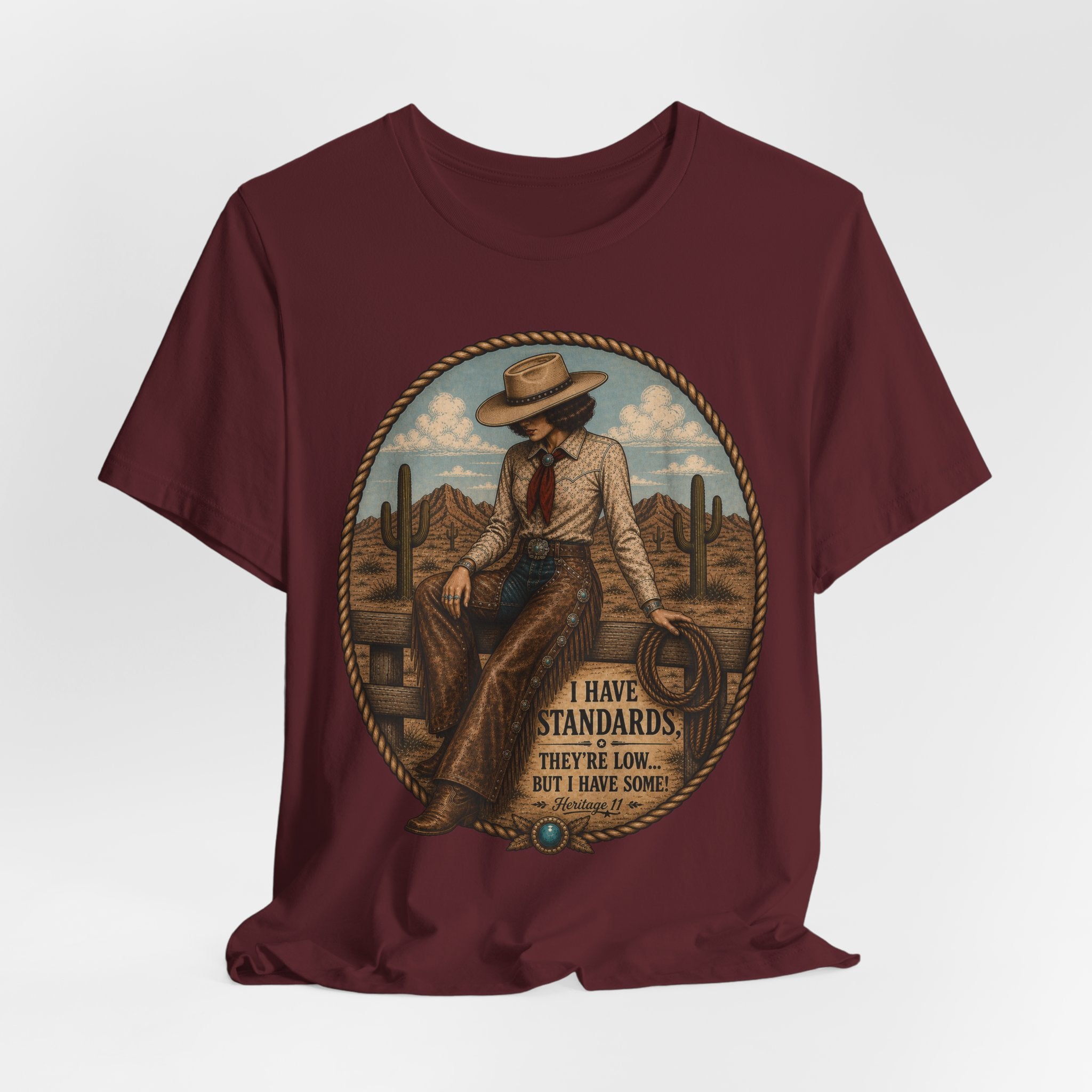 Cowboy Graphic Tee - 'I Have Standards, They're Low But I Have Some' Vintage Western T-Shirt