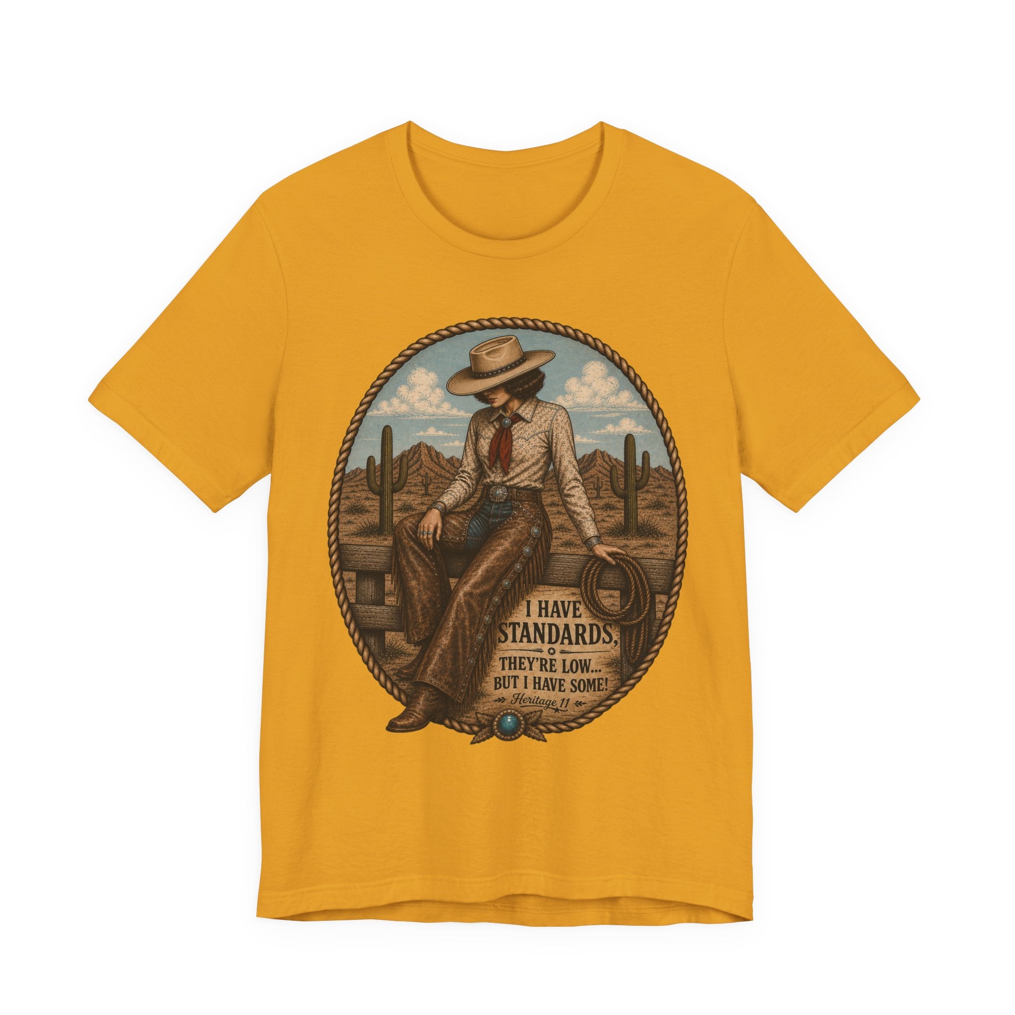 Cowboy Graphic Tee - 'I Have Standards, They're Low But I Have Some' Vintage Western T-Shirt