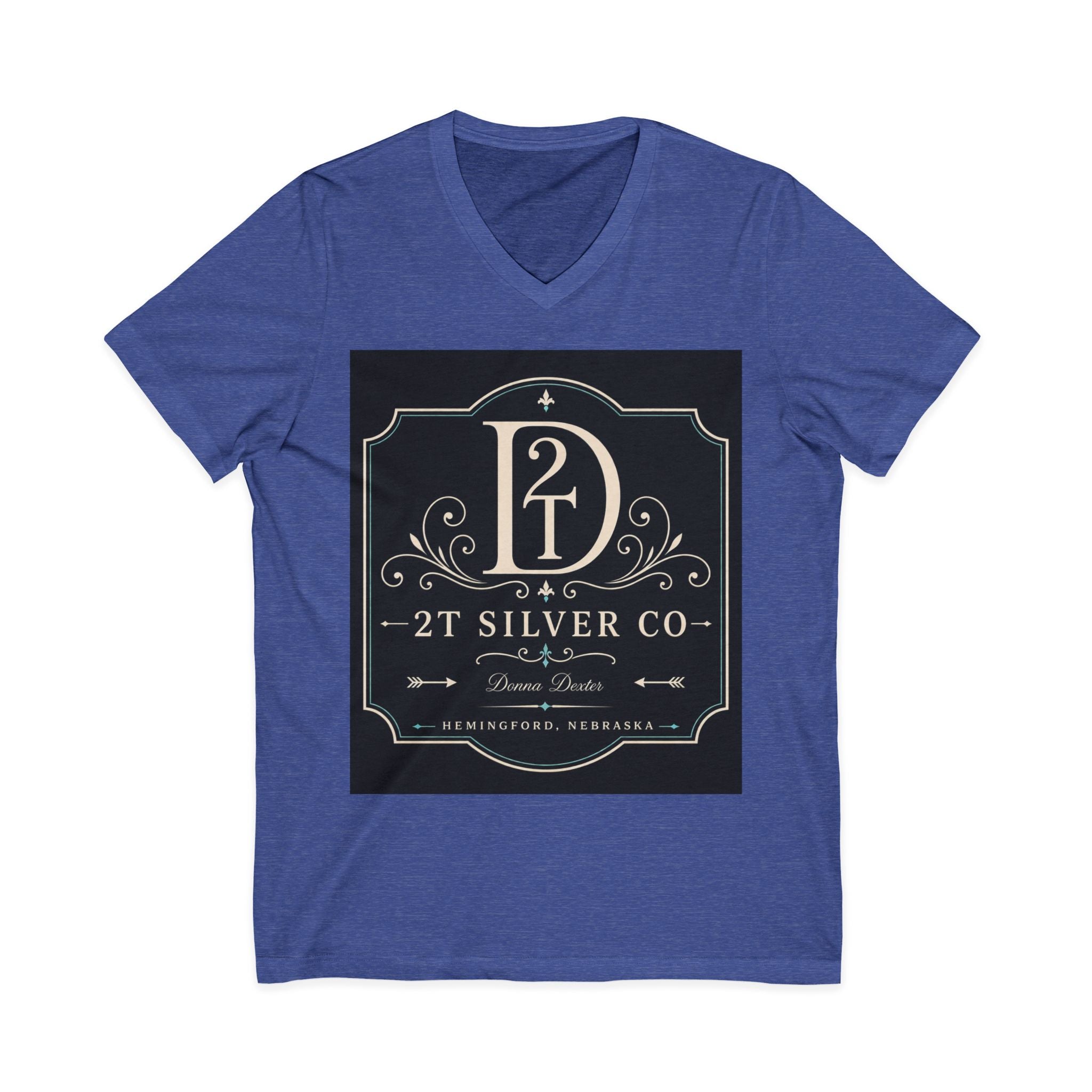 Vintage Emblem V-Neck Tee — “2T Silver Co” Logo Shirt
