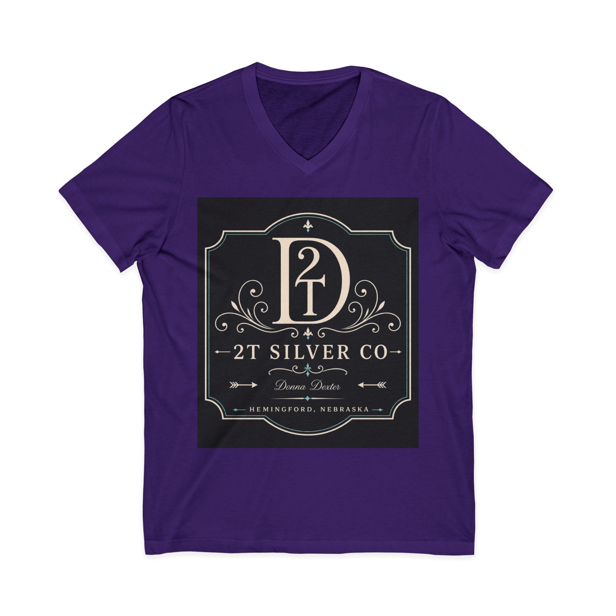 Vintage Emblem V-Neck Tee — “2T Silver Co” Logo Shirt