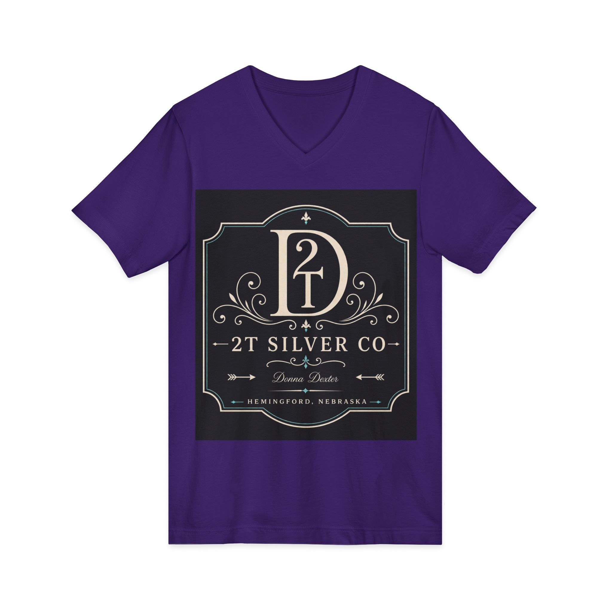 Vintage Emblem V-Neck Tee — “2T Silver Co” Logo Shirt